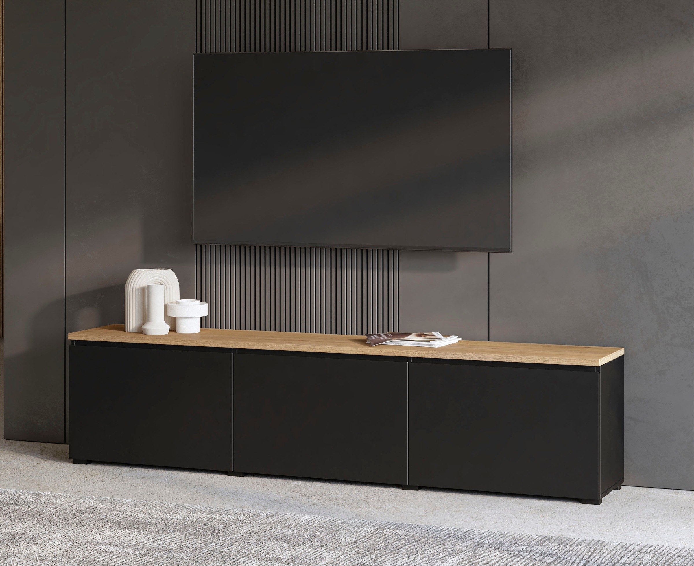 OTTO home Lowboard »Modo, Breite 200 cm, moderne grifflose TV-Kommode 3 Klappen« TV-Kommode mit viel Stauraum, TV-Bank