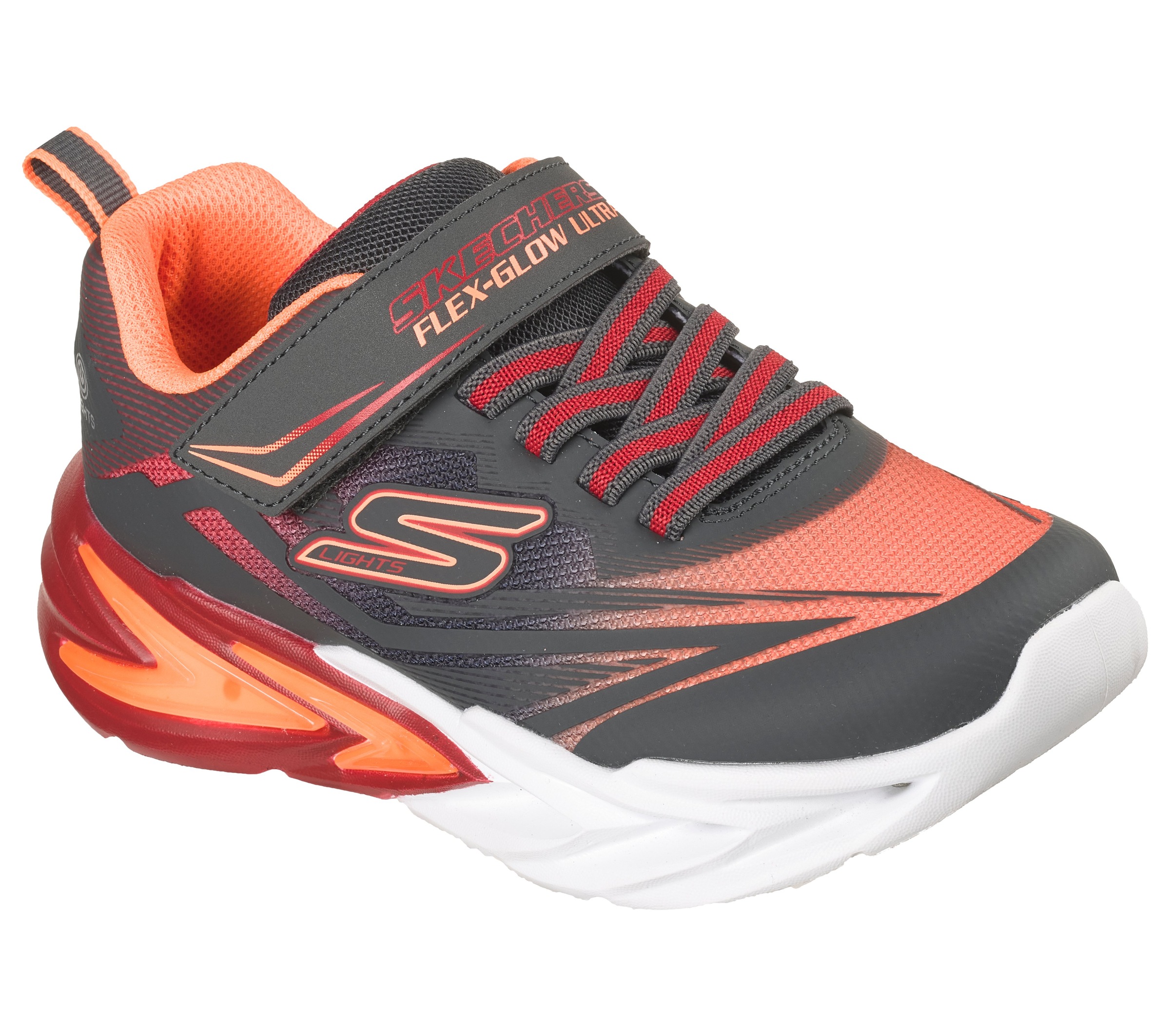 Sneaker SKECHERS "FLEX-GLOW ULTRA", Mädchen, Gr. 31, grau, orange, Lederimitat, Textil, Mesh, kontrastfarbene Details, Schuhe Sneaker, Klettschuh zum Schlüpfen, Größenschablone zum Download 3