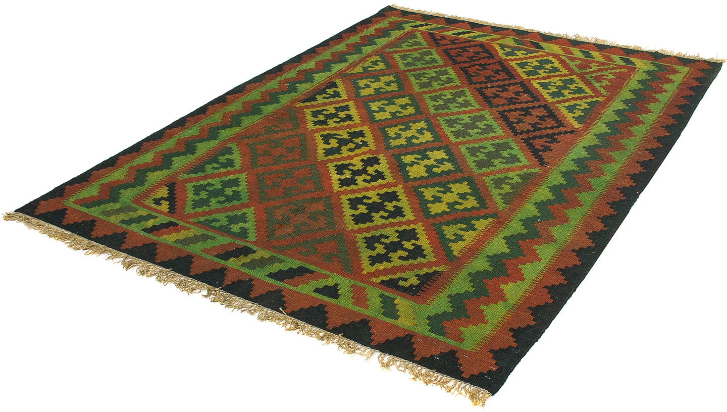 Wollteppich »Kelim - Oriental - 197 x 148 cm - dunkelgrün«, rechteckig, 6 mm Höhe,...