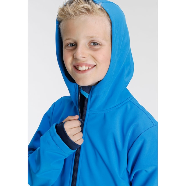 KIDSWORLD Softshelljacke »mit kontrastfarbenen Details«, mit Kapuze, und  Reflektoren auf Rechnung | BAUR