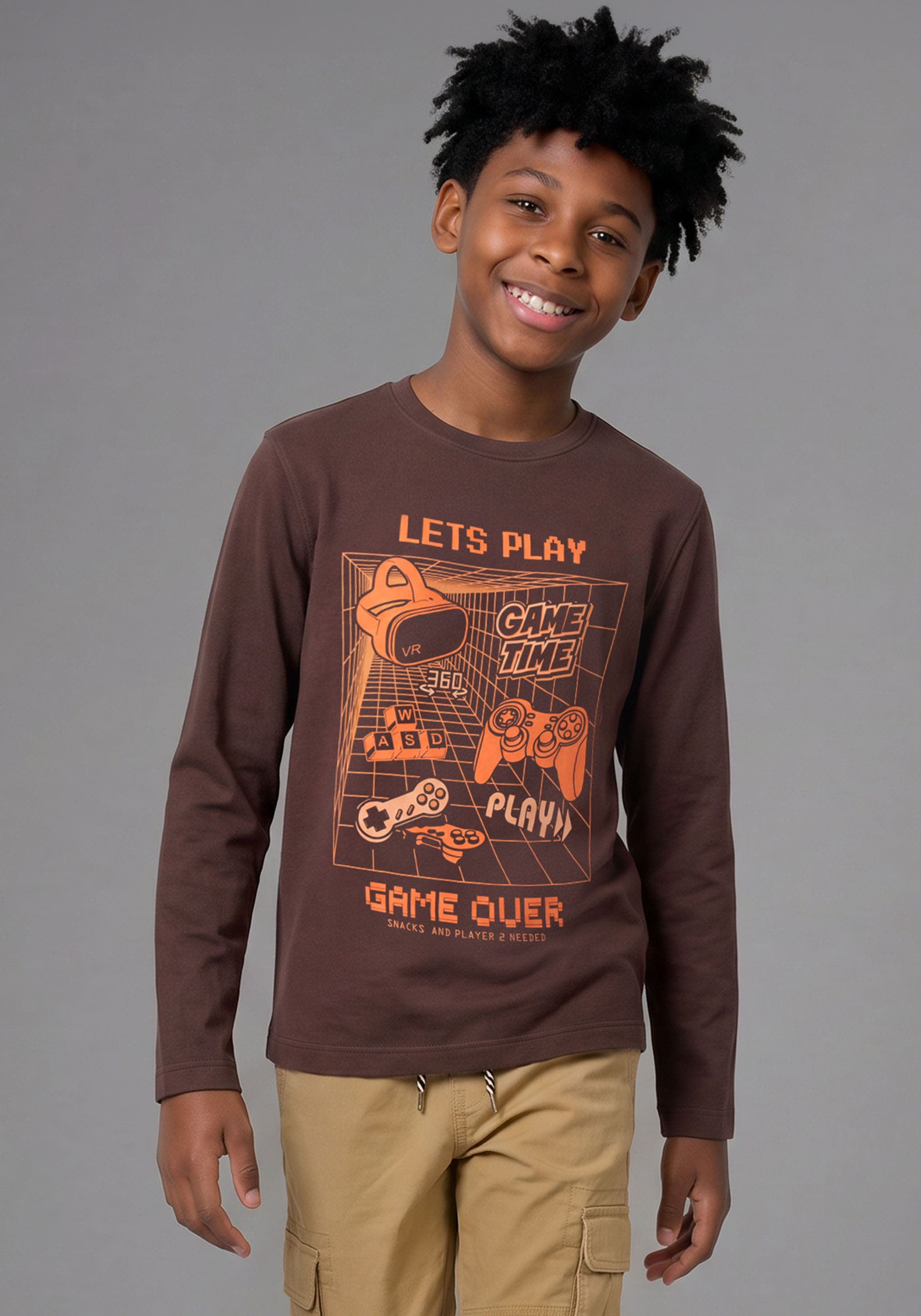 KIDSWORLD Langarmshirt "Gamer-Shirt: LETS PLAY - GAME OVER" Gamer-Shirt, langarm, Basic-Stil, für Alltag und Freizeit
