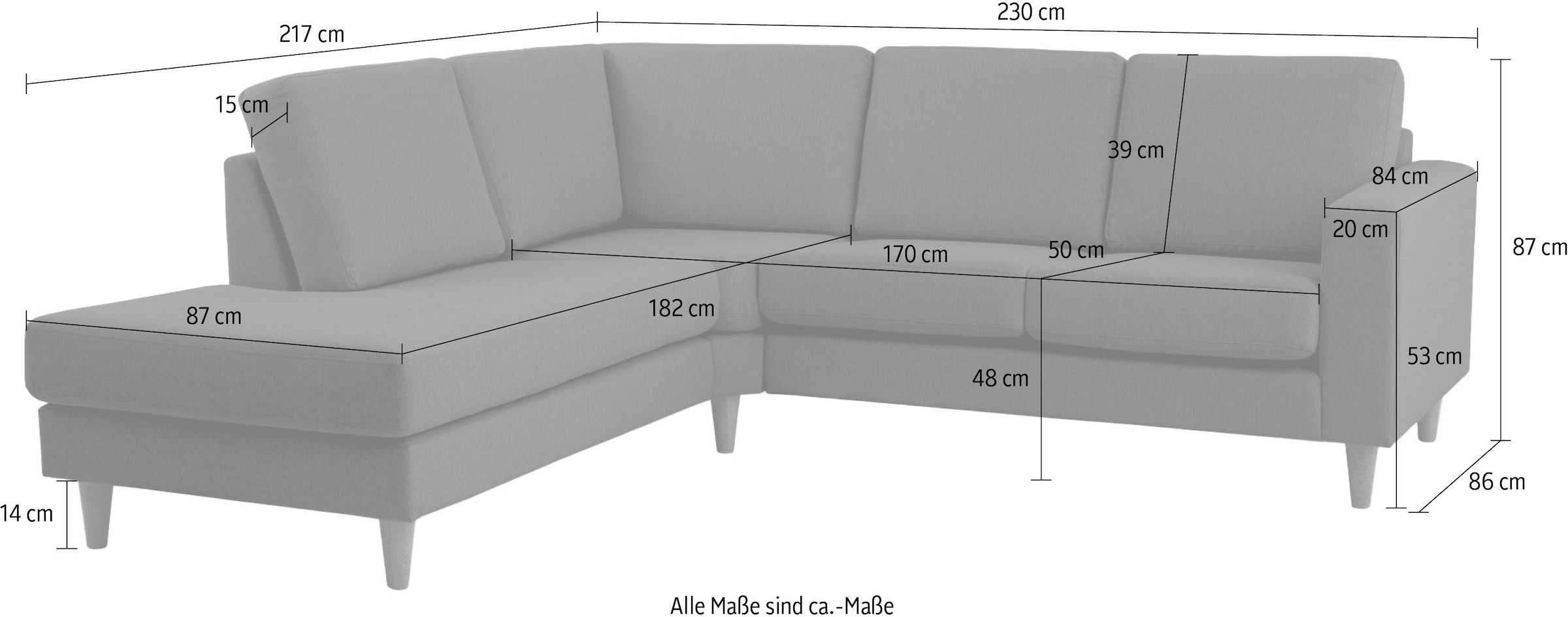 andas Ecksofa »Tvinno«, im skandinavischen Stil, L-Form, mit Massivholzfüßen, Breite 230 cm