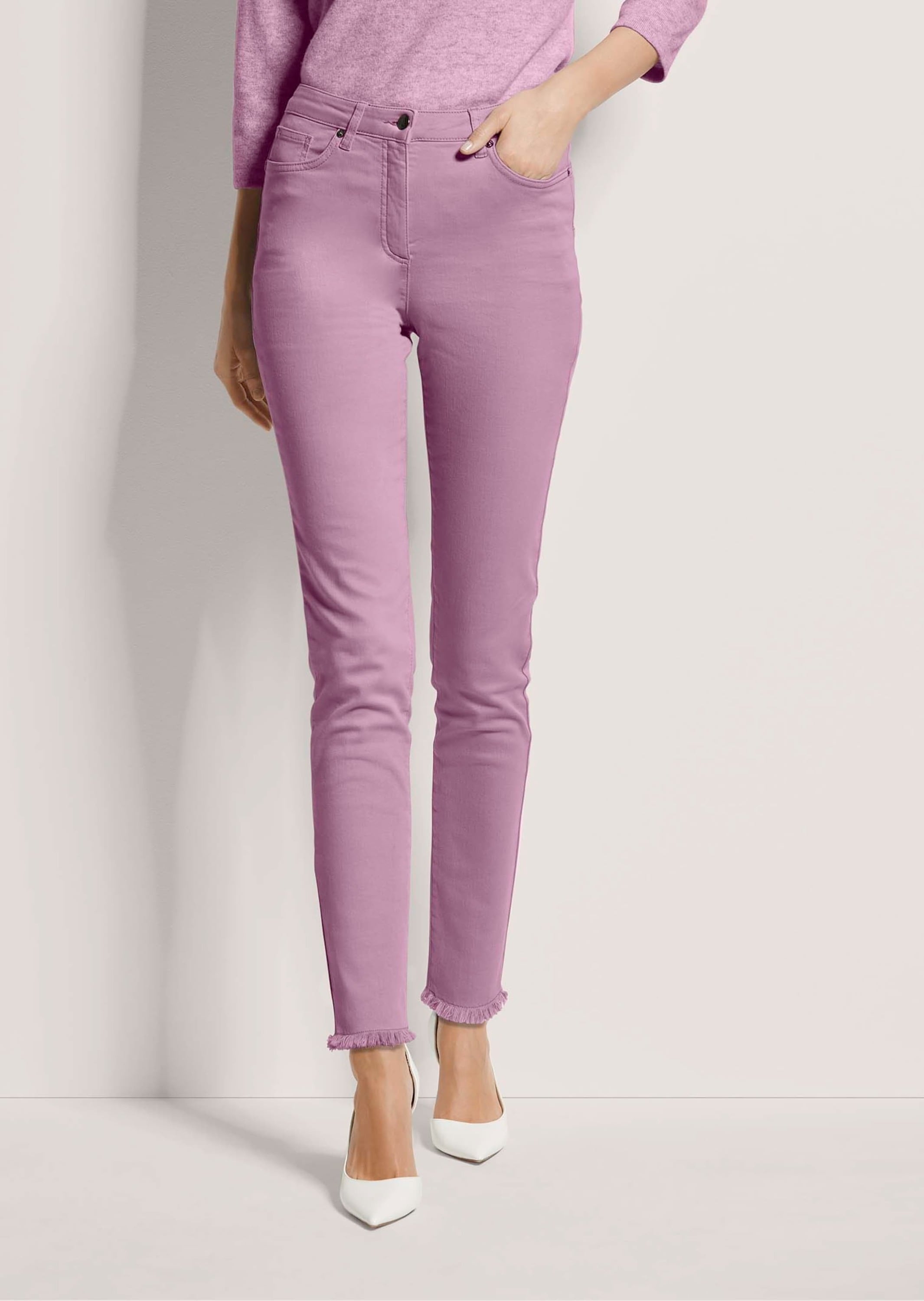 MADELEINE Regular-fit-Jeans »Jeans Mid Waist Skinny-Hose mit Fransen«