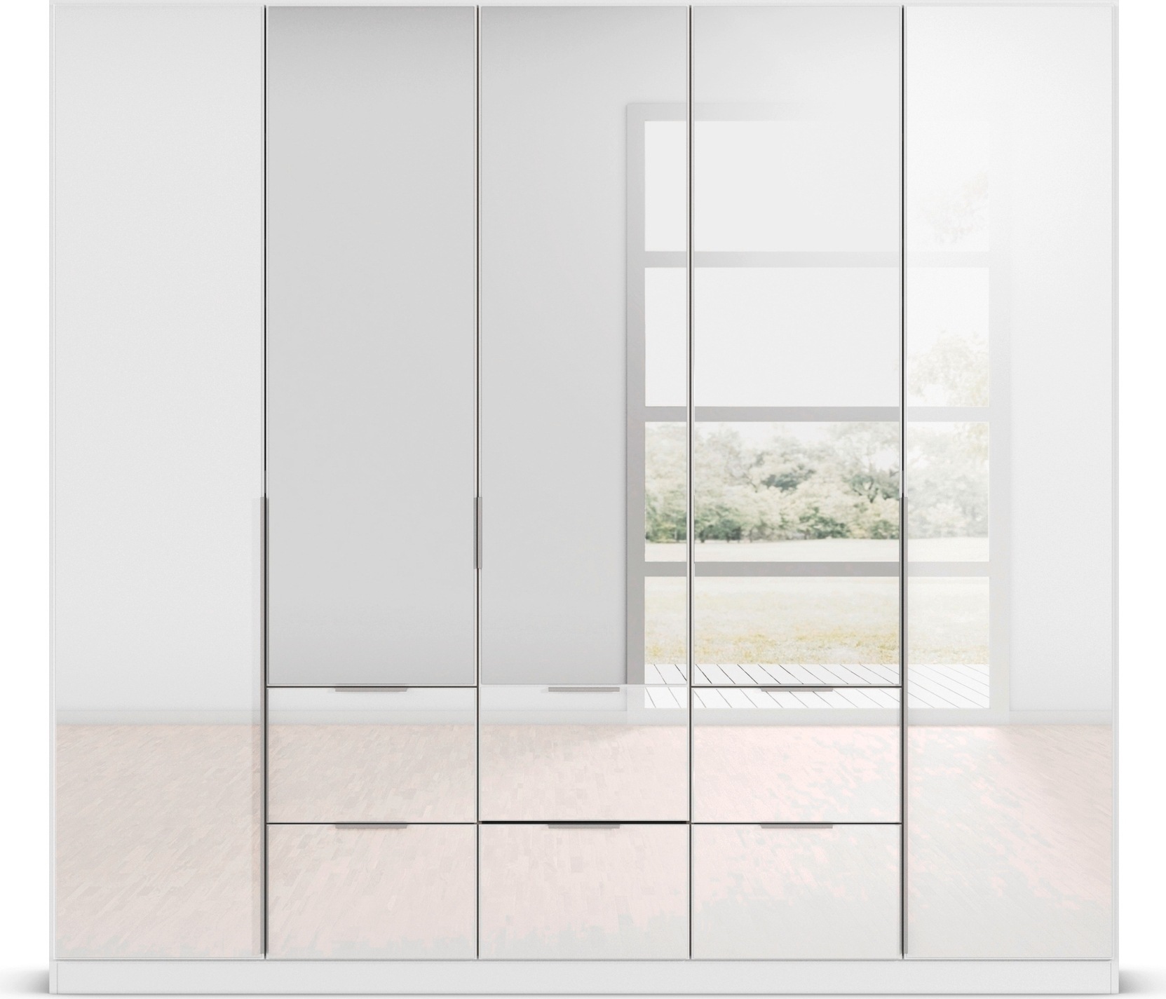 rauch Drehtürenschrank »Kleiderschrank Kleiderschränke Schrank Garderobe AGORDO mit Glasfront«, (in zwei Griff-Farben mit Glasfront), mit Außenschubkästen, in 6 Breiten und 2 Höhen MADE IN GERMANY