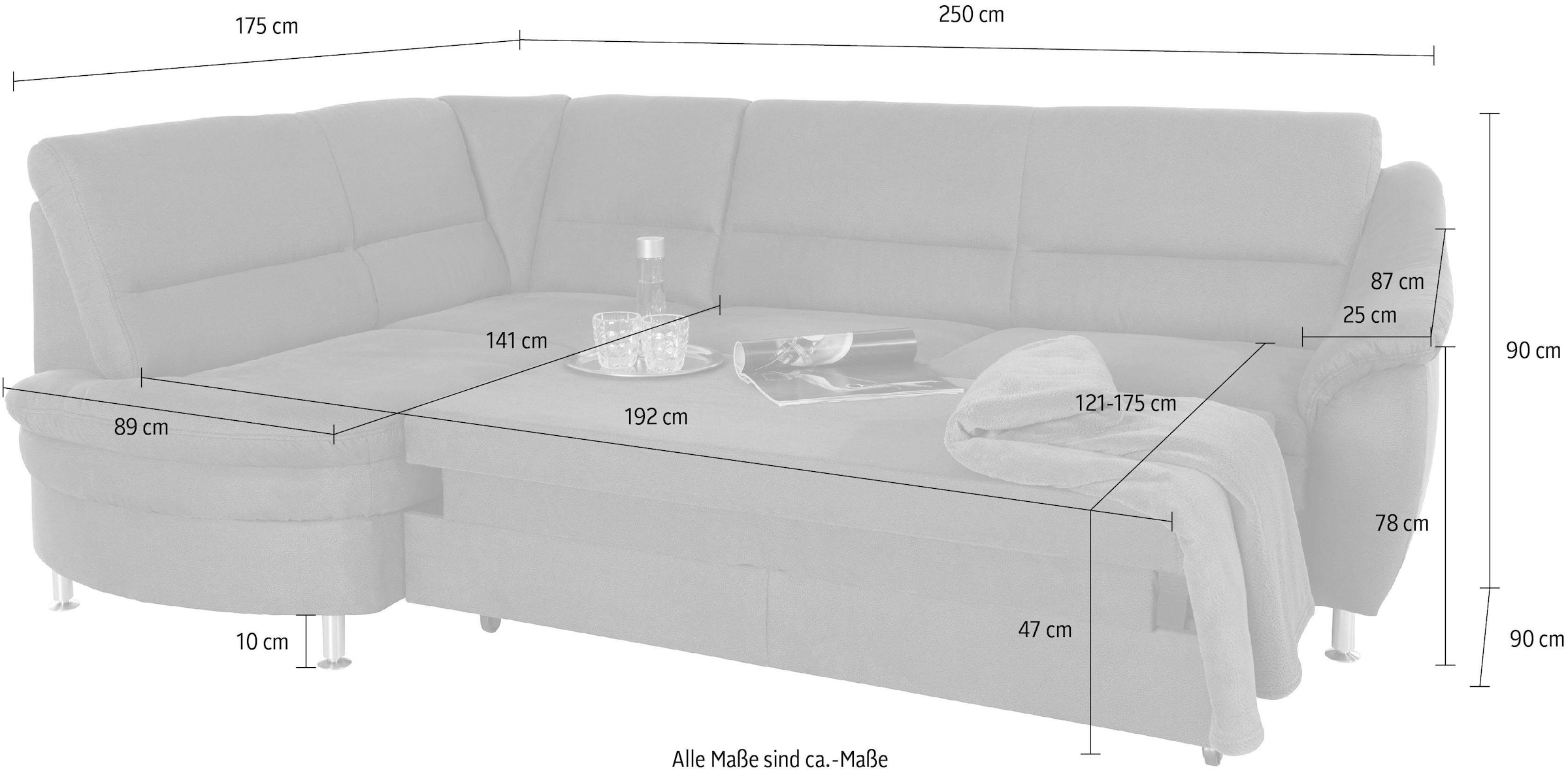 Places of Style Ecksofa »Cardoso L-Form«, Federkern, wahlweise mit Bett, Schubkasten