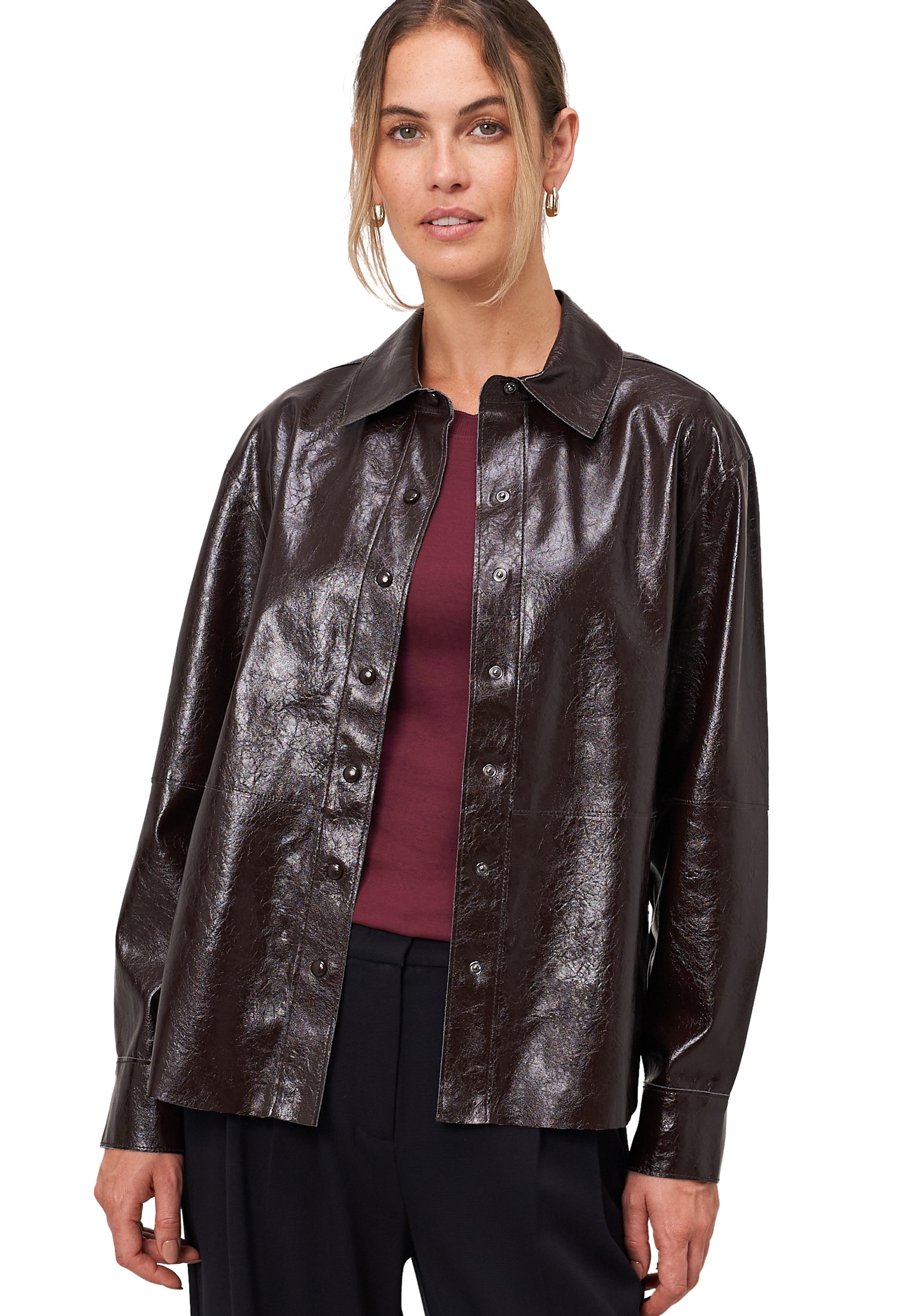 Zero Hemdbluse "Damen im Lederlook Knopfleiste" günstig online kaufen