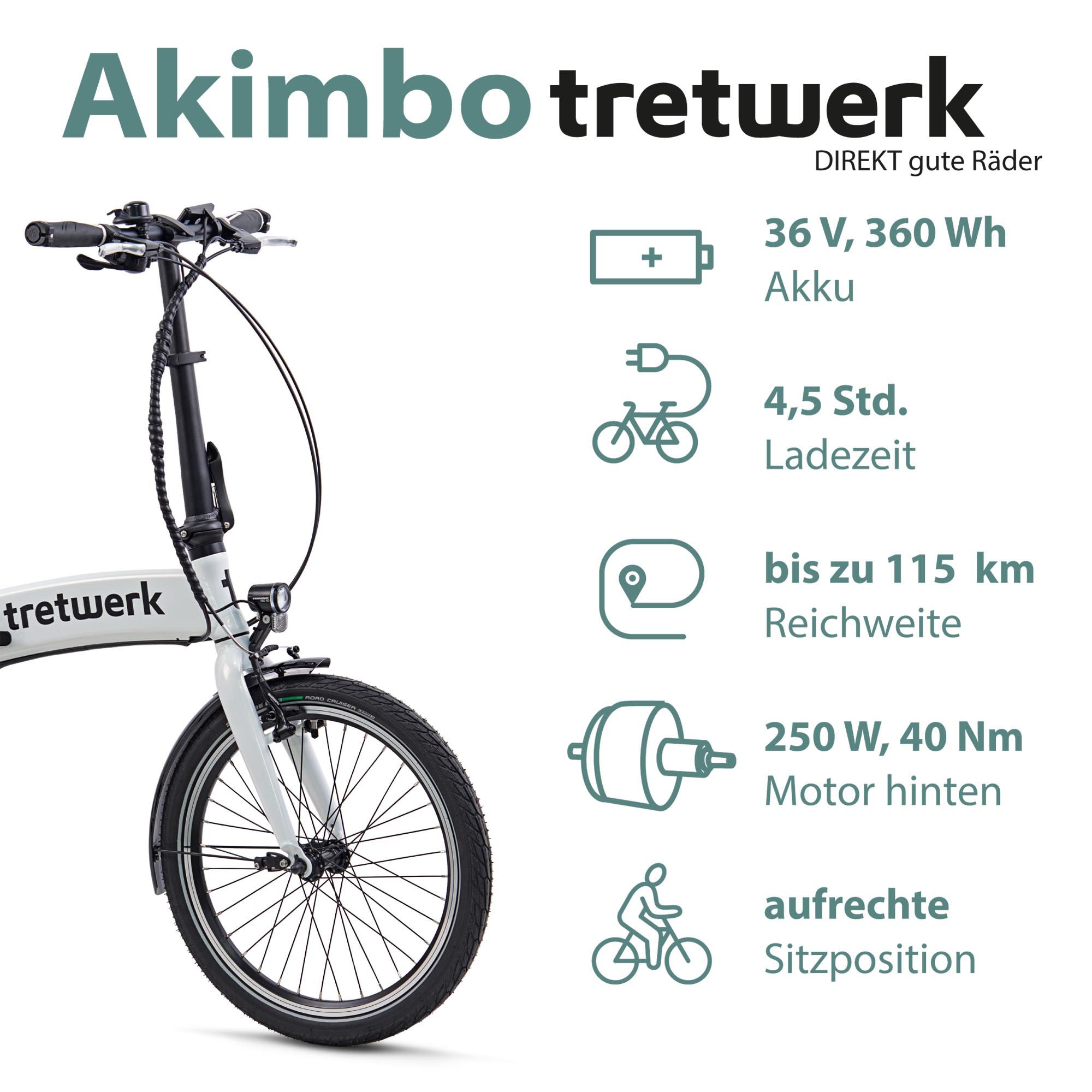 Tretwerk E-Bike »Akimbo«, 8 Gang, Shimano, Acera M3020 SGS, Heckmotor 250 W, Pedelec, Elektrofahrrad für Damen u. Herren