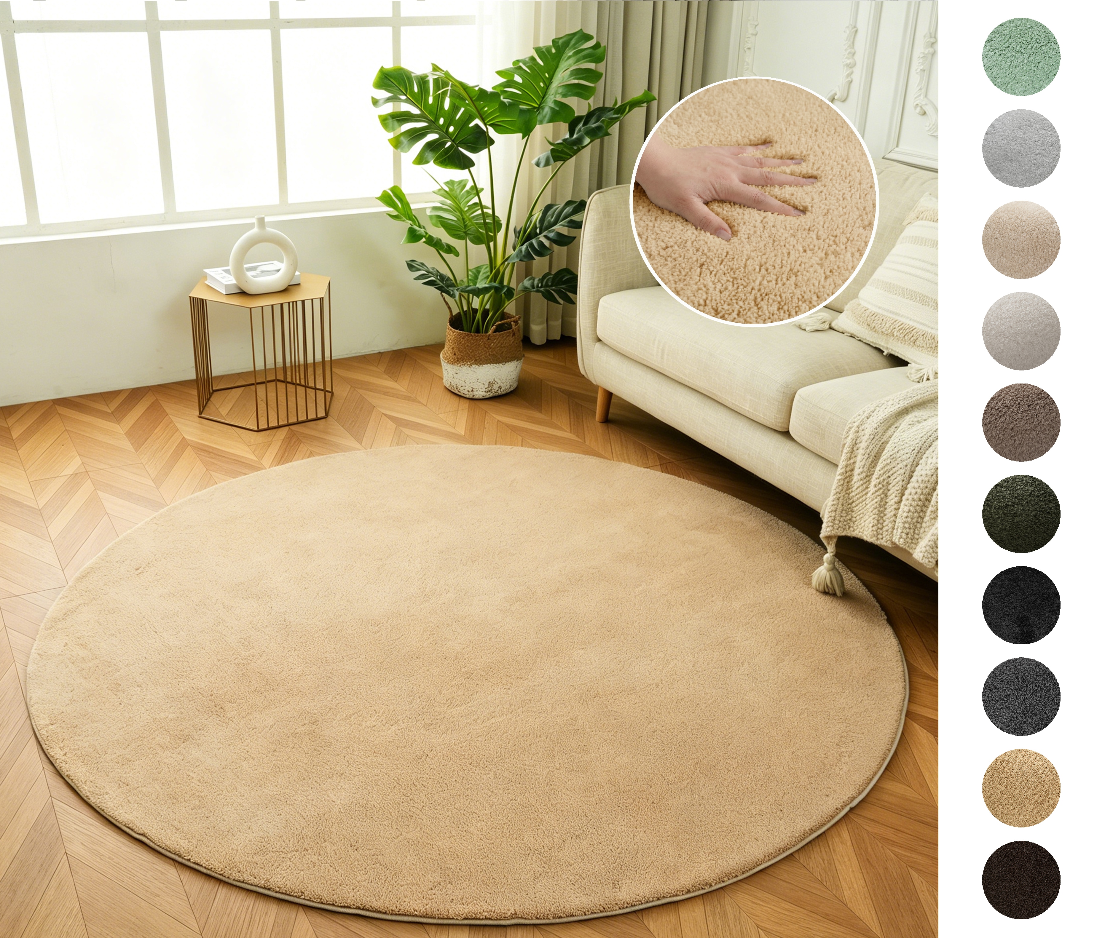 OTTO home "Cali" rund 16 mm Höhe Uni-Farben, kuschelig, & weich, waschbar, Wohnzimmer, Schlafzimmer
