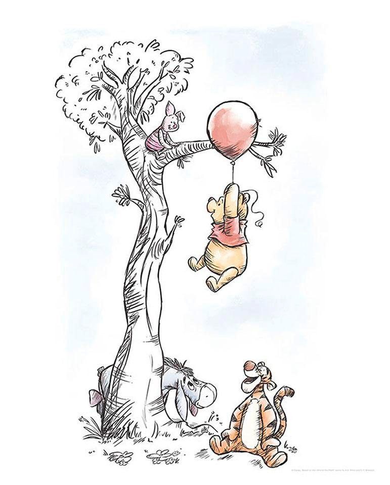 Komar Bild "Winnie the Pooh Hang on" Disney 1 Stk. tlg. Wandbild zur Dekoration im Kinderzimmer - ohne Rahmen