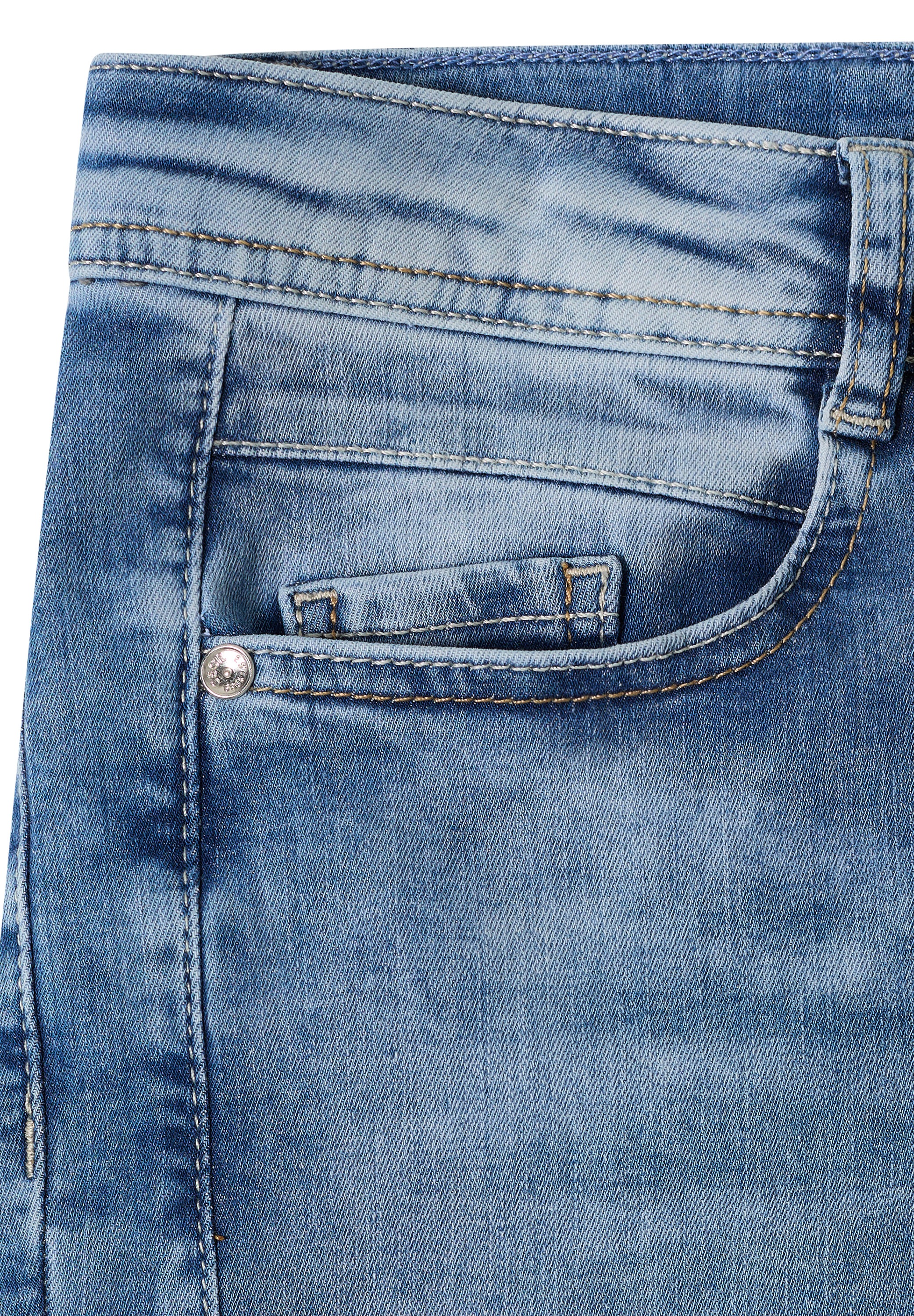 Comfort-fit-Jeans CECIL, Damen, Gr. 33, Länge 28, light blau washed, Jeans, 77% Baumwolle, 20% Polyester, 3% Elasthan, unifarben, knöchellang, Jeans, Middle Waist