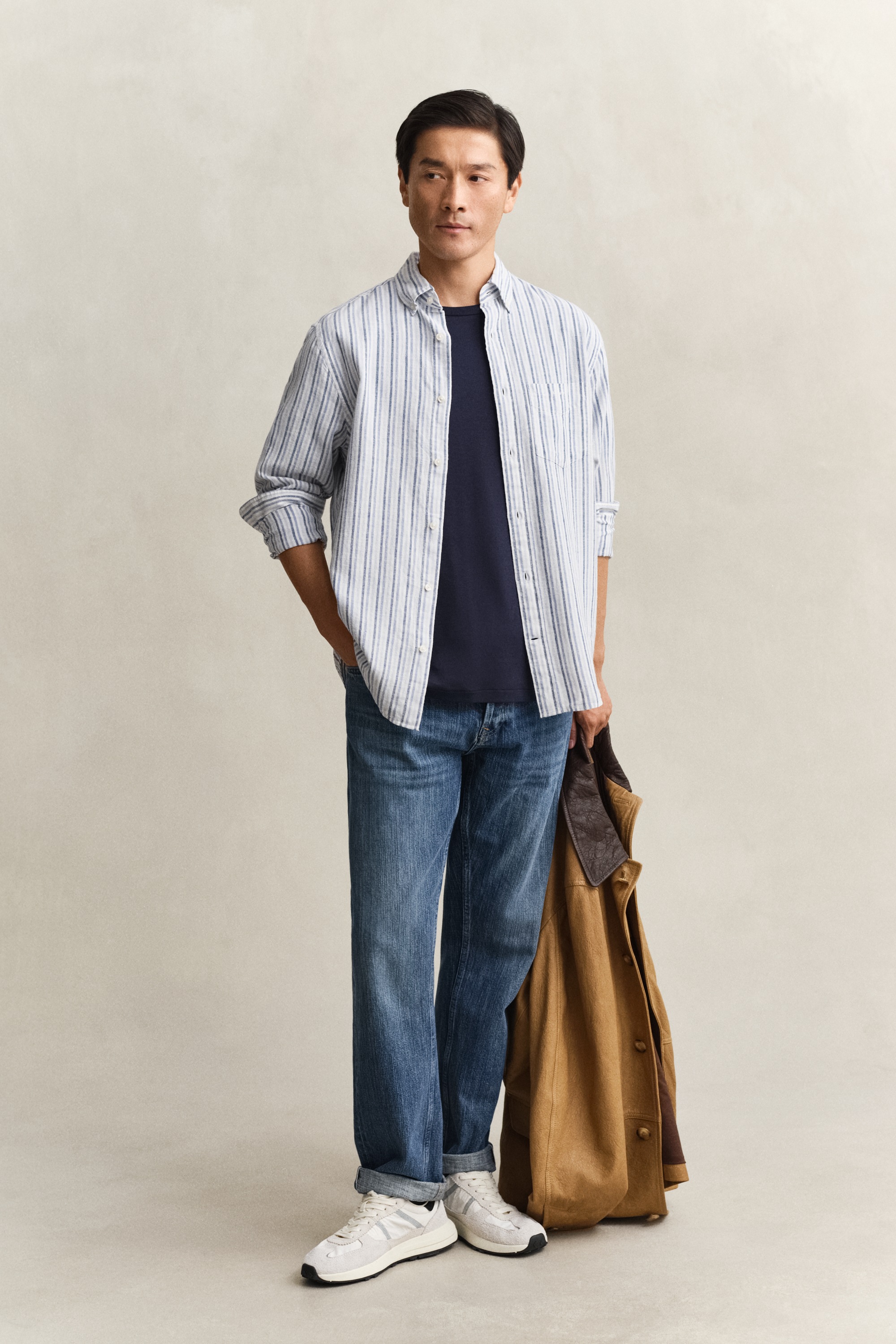 Gant Langarmhemd "REGULAR COTTON LINEN STRIPE" Regular fit mit Button-Down- günstig online kaufen