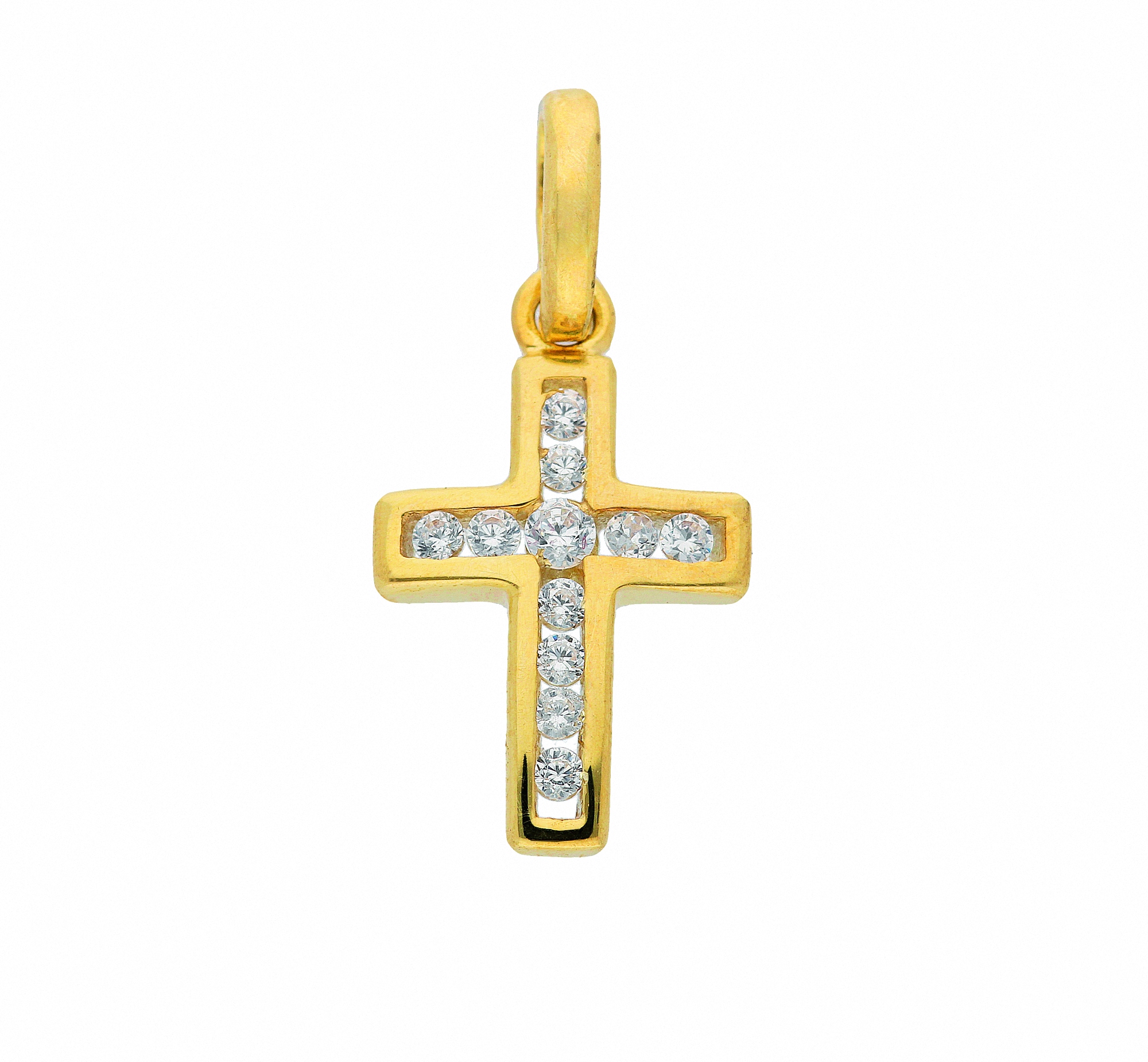 Zirkonia Kreuz Anhänger Zur Taufe Kommunion Weiß Gold 333 8 Kt