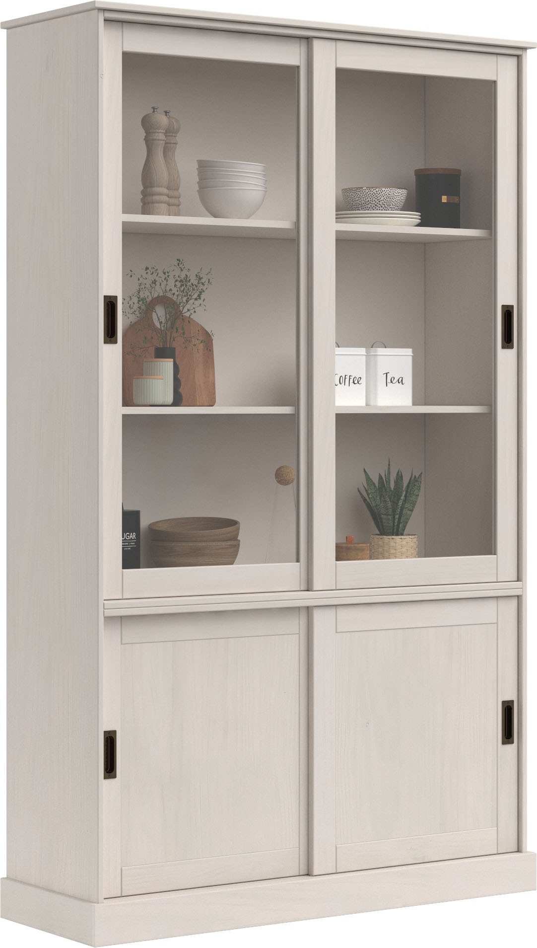 Thumbnail - Home affaire Vitrine "Schröder", mit 2+2 Schiebetüren, aus massivem Kiefernholz, Breite 114 cm
