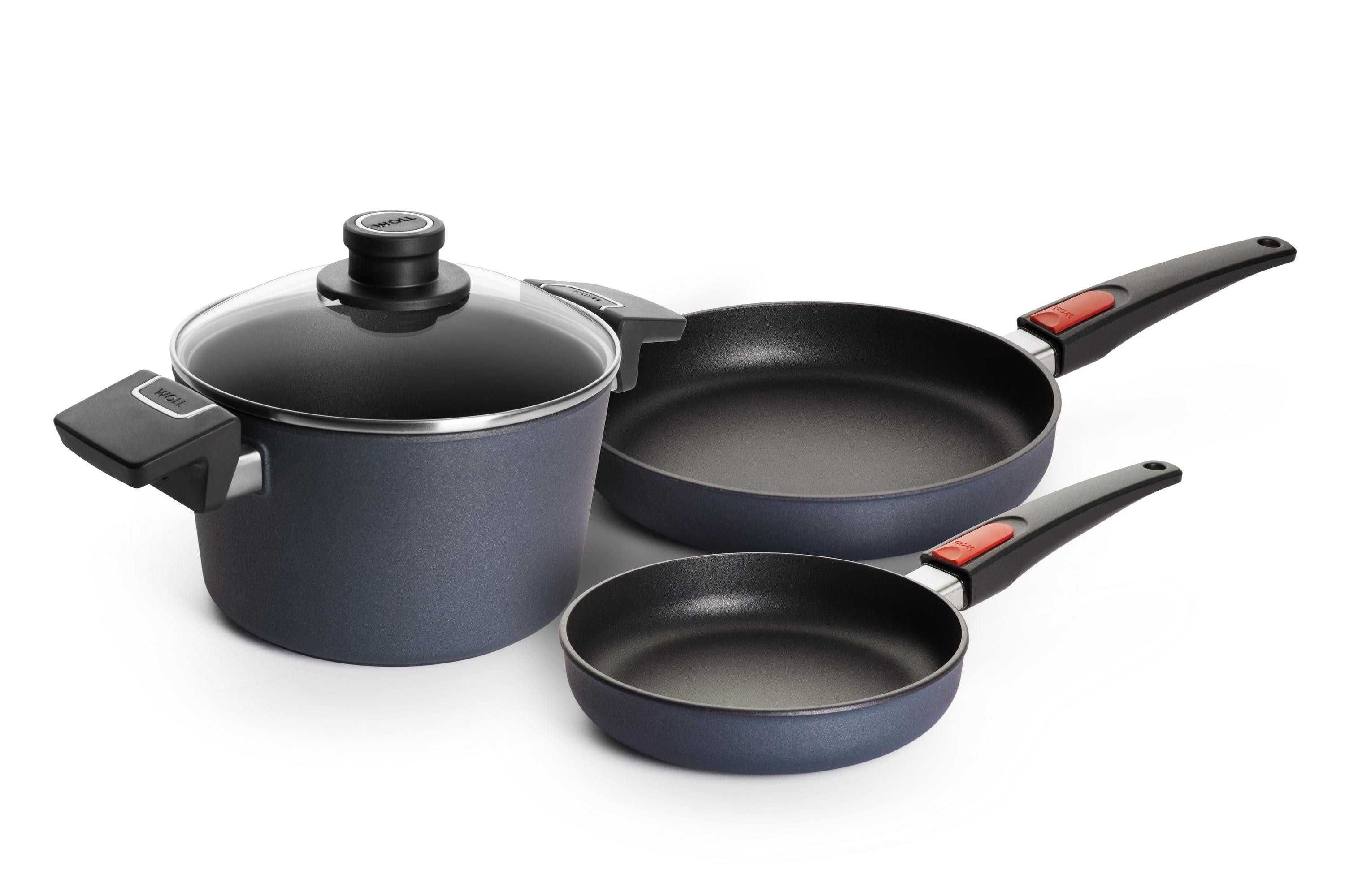 WOLL Pfannen-Set "MADE IN GERMANY - Diamond Lite" Aluminiumguss Set, Flachpfanne Ø 20 cm, Hochrandpfanne Ø 24 cm, Topf Ø 20 cm, 4 Stk. tlg. Induktion