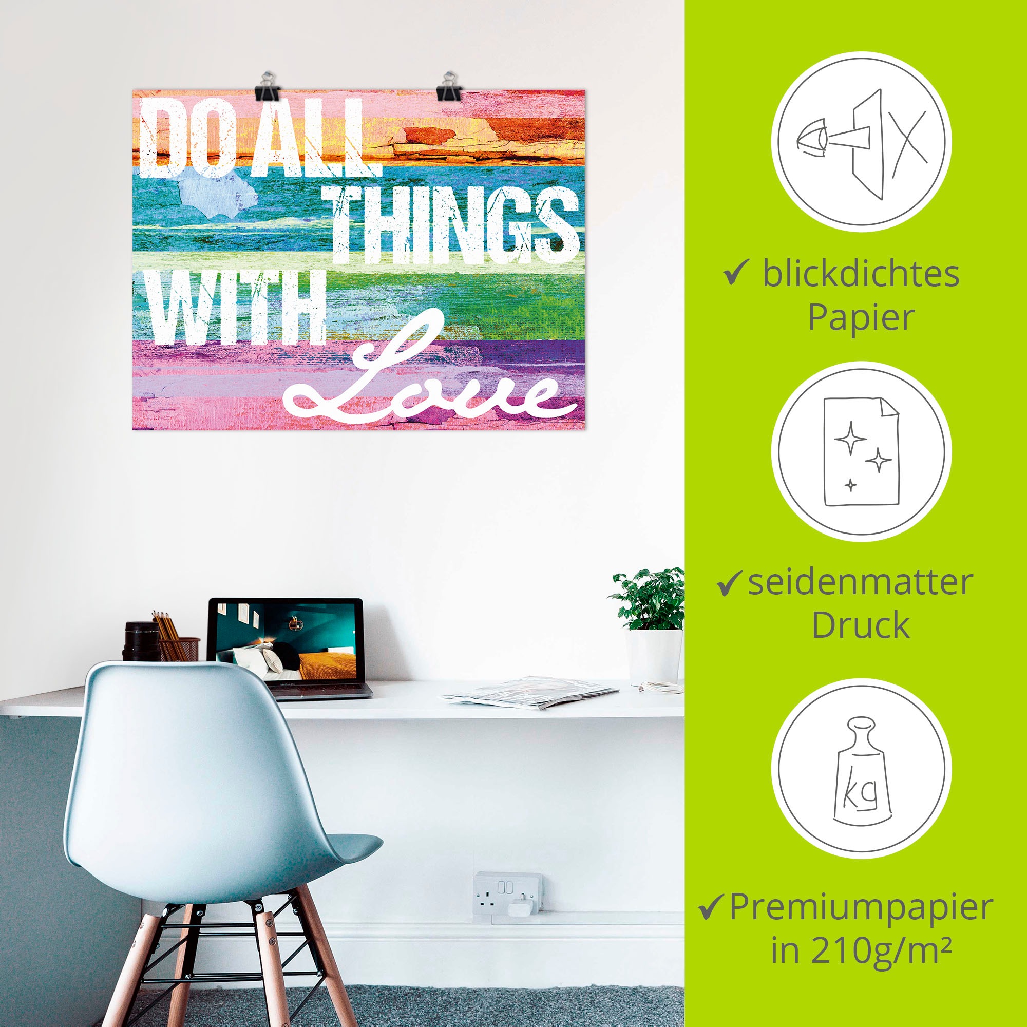 Artland Wandbild »Tu alles mit Liebe« Sprüche & Texte 1 Stk. tlg. als Alubild, Outdoorbild, Leinwandbild, Poster in verschied. Größen