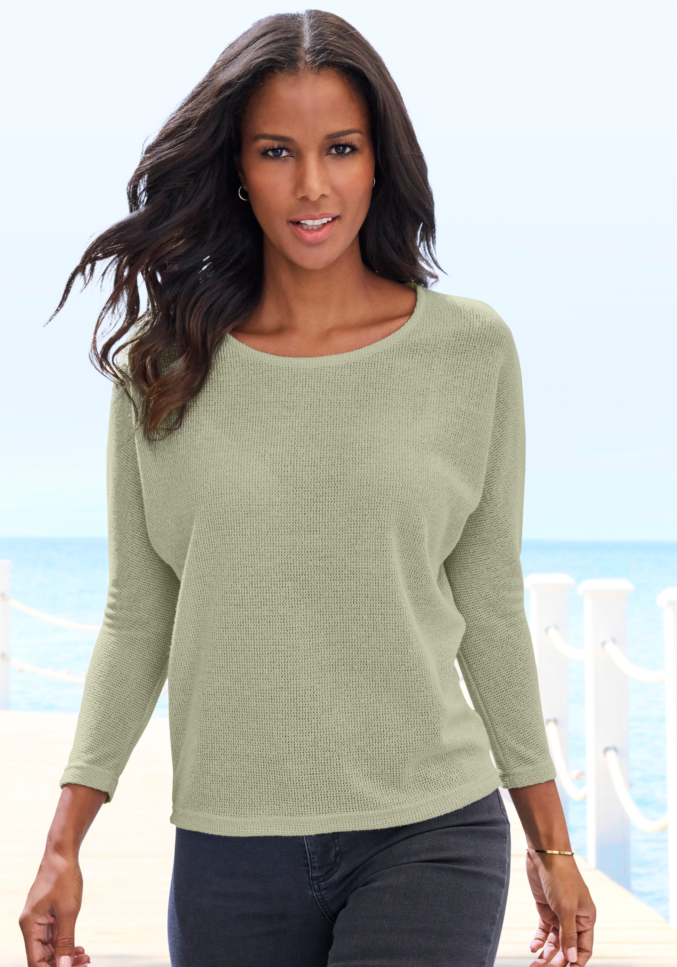 Vivance Langarmshirt "aus weichem Strukturstrick" aus bügelfreier Qualität günstig online kaufen