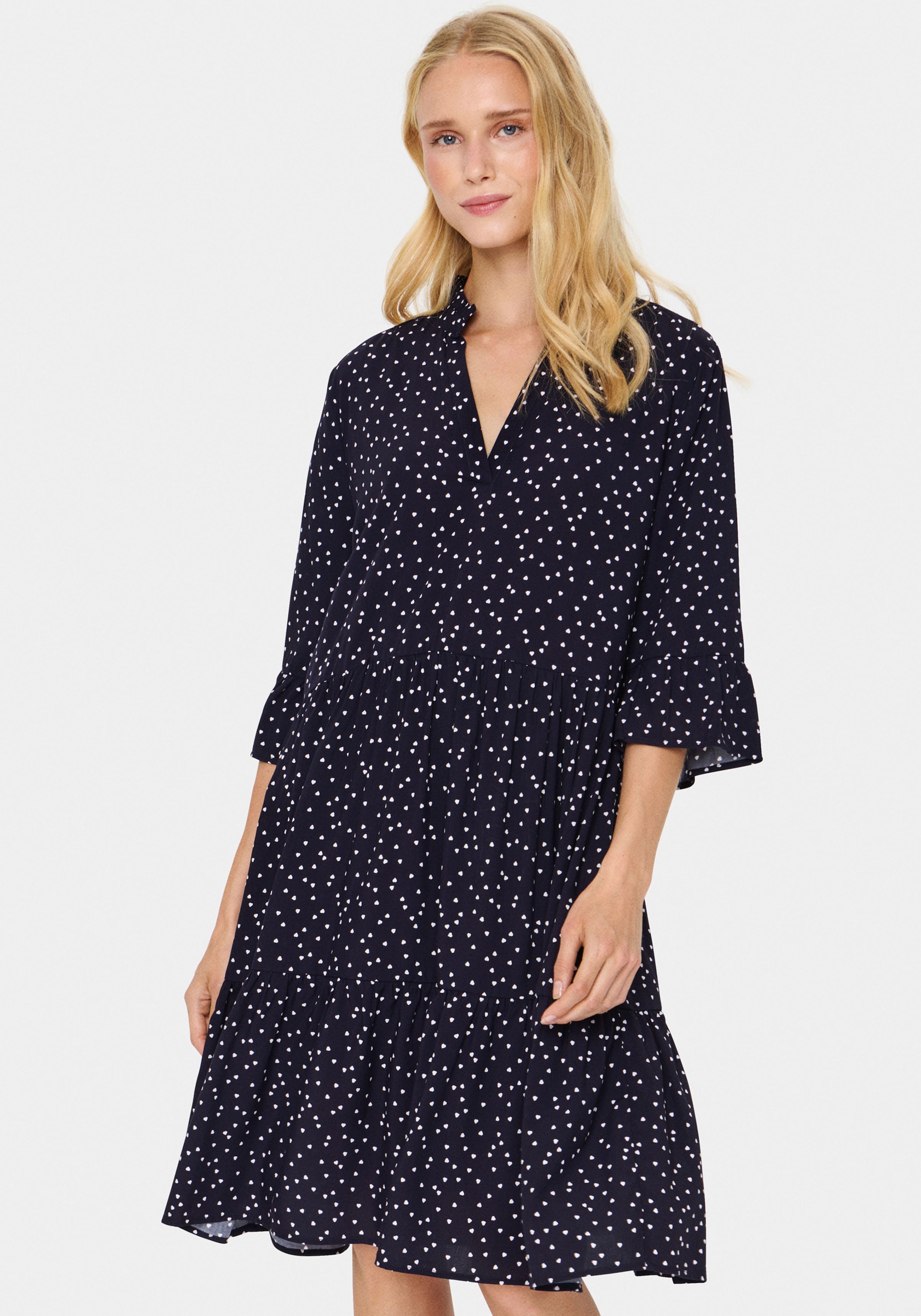 Saint Tropez "EdaSZ Dress" Sommerkleid, Tunikakleid mit Volant und 3/4 Ärme günstig online kaufen