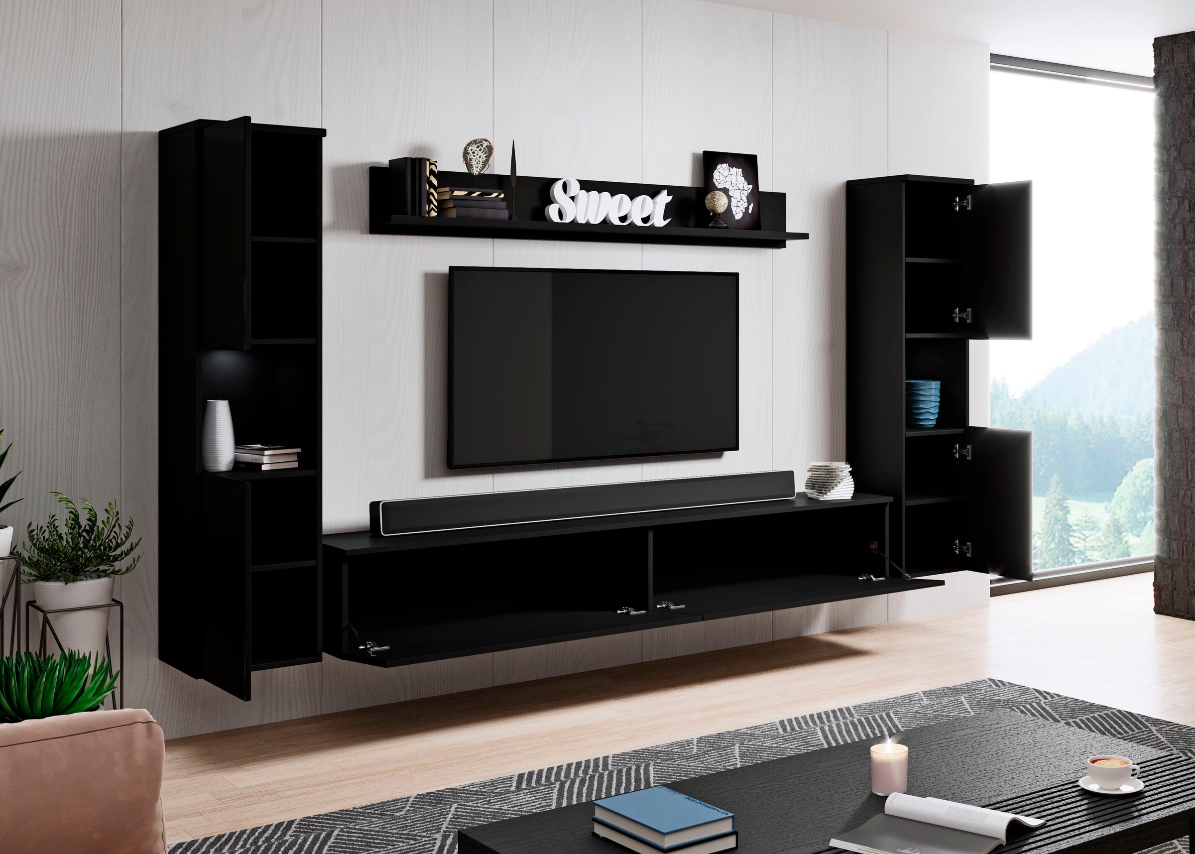 INOSIGN Wohnwand "PARIS, Vitrine Türanschlag links/rechts wechselbar" Kompl günstig online kaufen