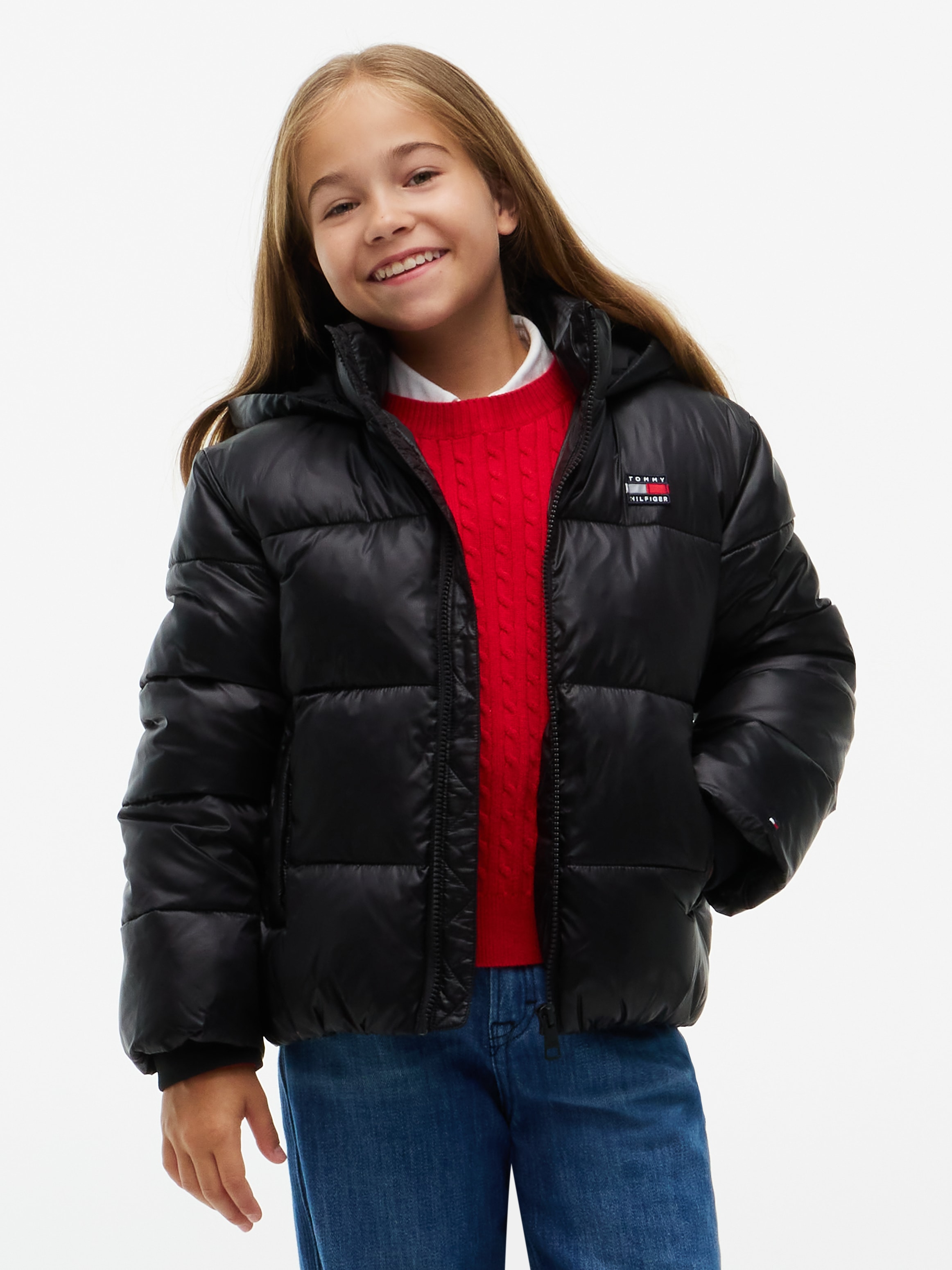 Tommy Hilfiger Steppjacke mit Kapuze mit Kapuze, Regular Fit, leicht glänzendes Material