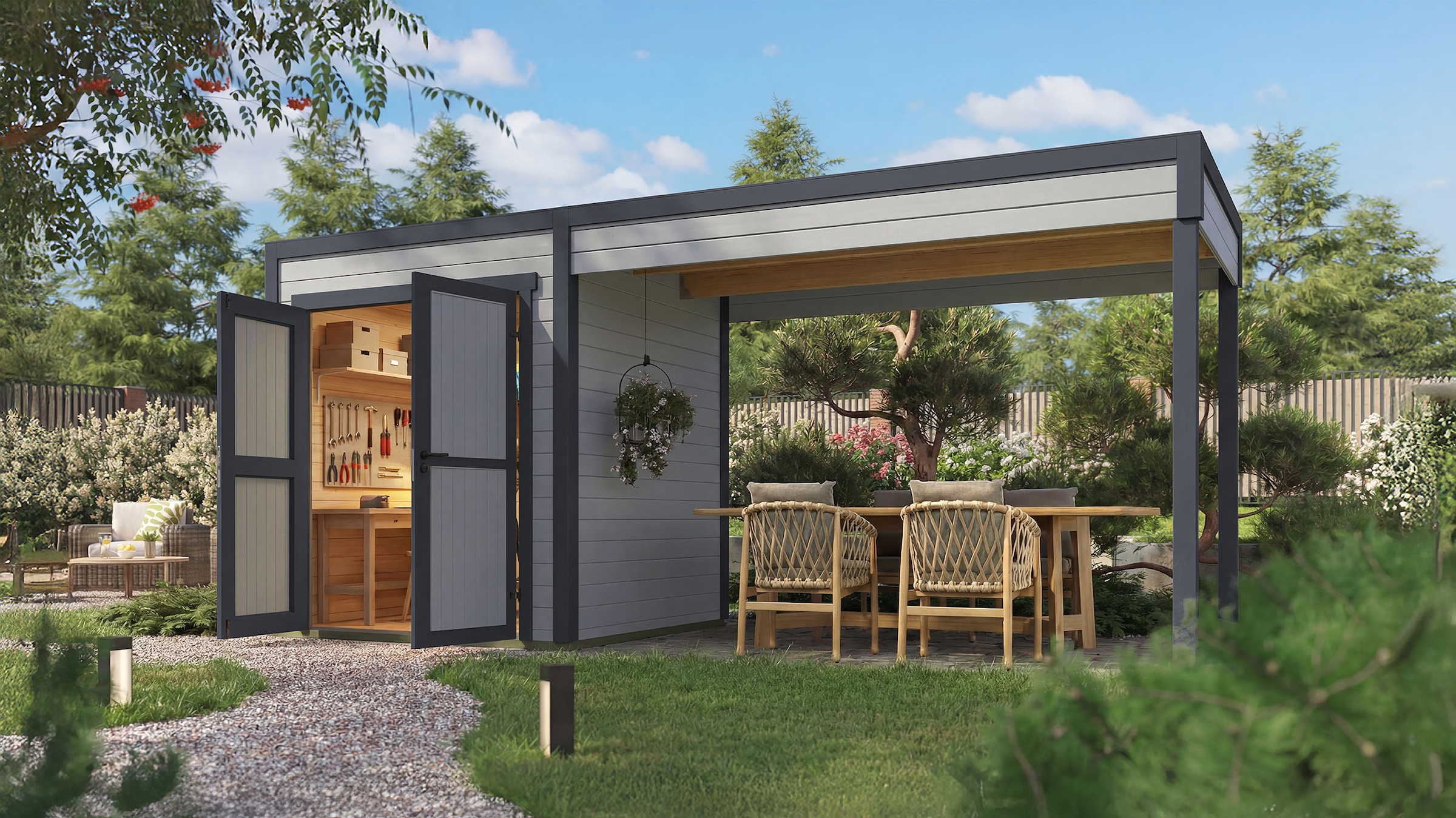 weka Gartenhaus "Batu 1 mit Anbau 300 cm"