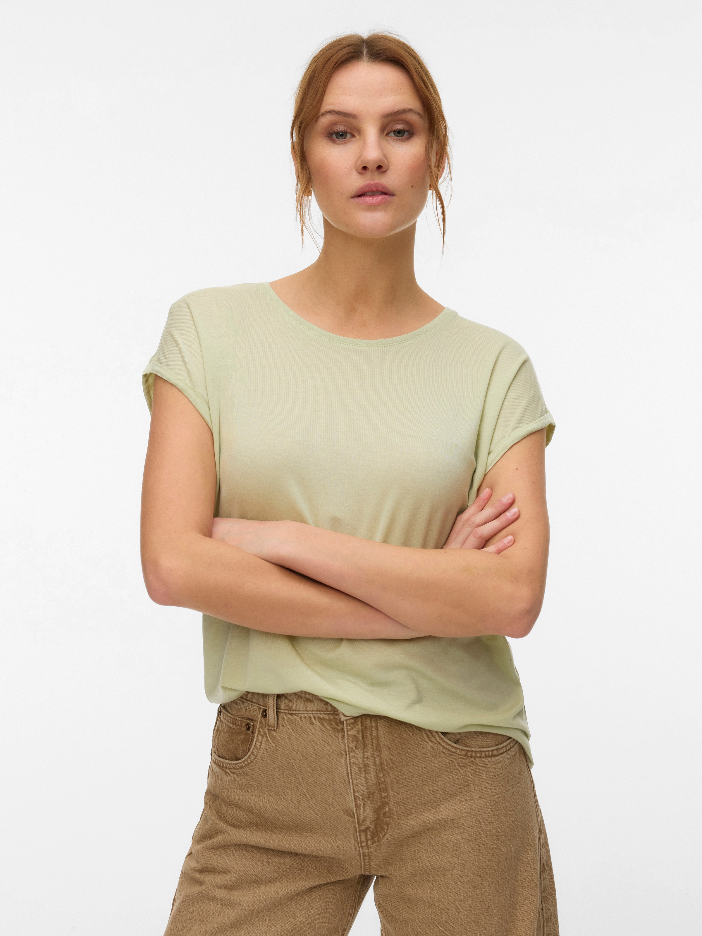 Vero Moda Rundhalsshirt "VMAVA PLAIN SS TOP GAJRS NOOS" Materialmix, regula günstig online kaufen