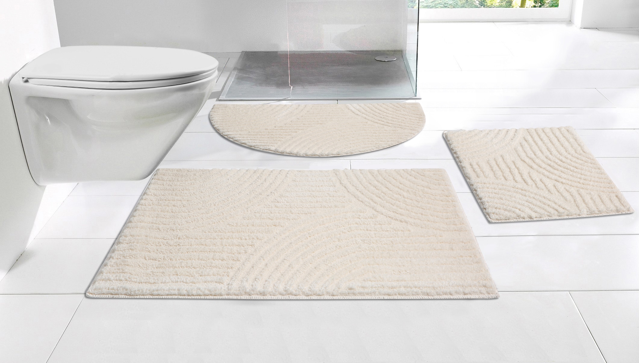 OTTO home Badematte "Ognon, Scandi, Boho, modernes Muster" Höhe 15 mm rutschhemmend beschichtet fußbodenheizungsgeeignet schnell trocknend strapazierfähig Badteppich, Uni Farben, Hoch-Tief-Effekt