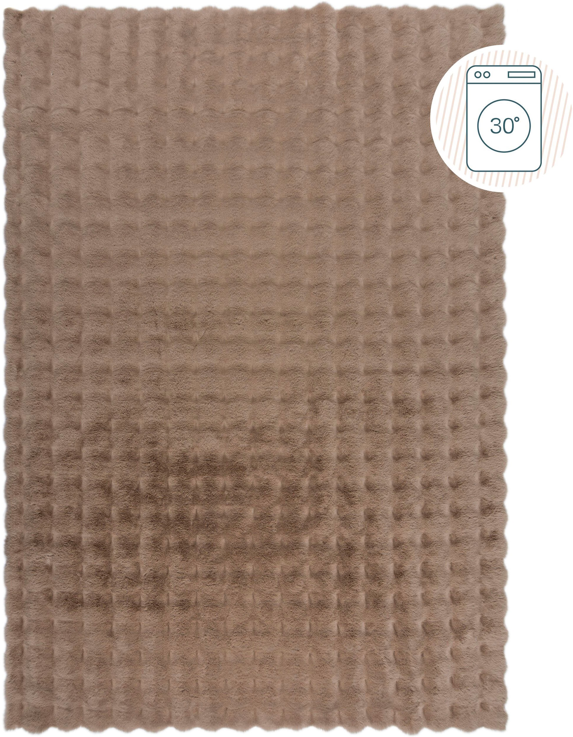 FLAIR RUGS Hochflor-Teppich "Waffle Faux Fur" rechteckig 35 mm Höhe Waffelmuster, waschbarer Kunstpelzteppich