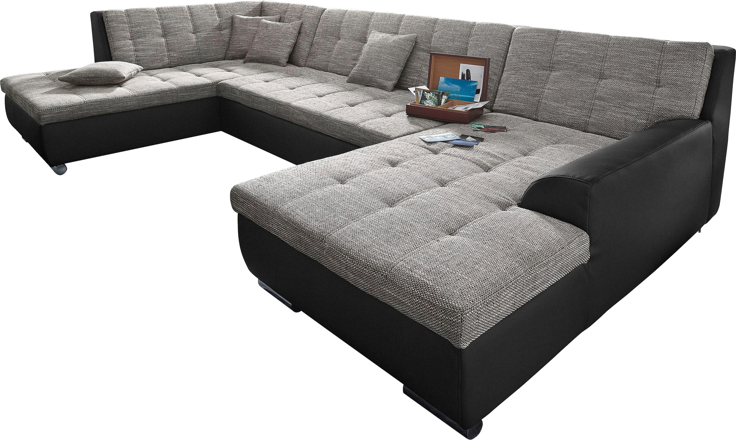 DOMO collection Wohnlandschaft »Treviso incl. Zierkissen, moderne Steppung, XXL: B/T/H: 364/201/83 cm« wahlweise mit Bettfunktion, in vielen Bezugsarten auch in Cord  U-Form