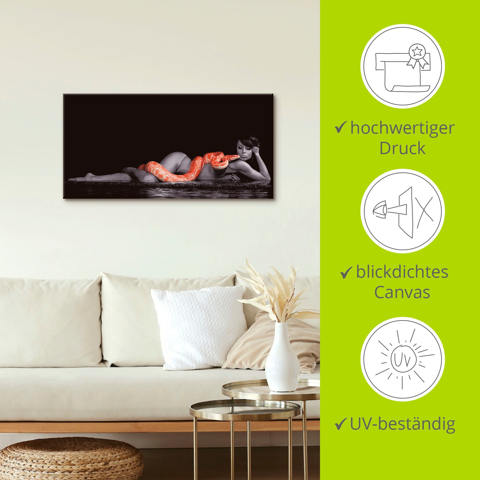 Artland Wandbild »Frau in Wasser liegend mit Python«, Frau, (1 St.), als Leinwandbild, Poster, Wandaufkleber in verschied. Größen