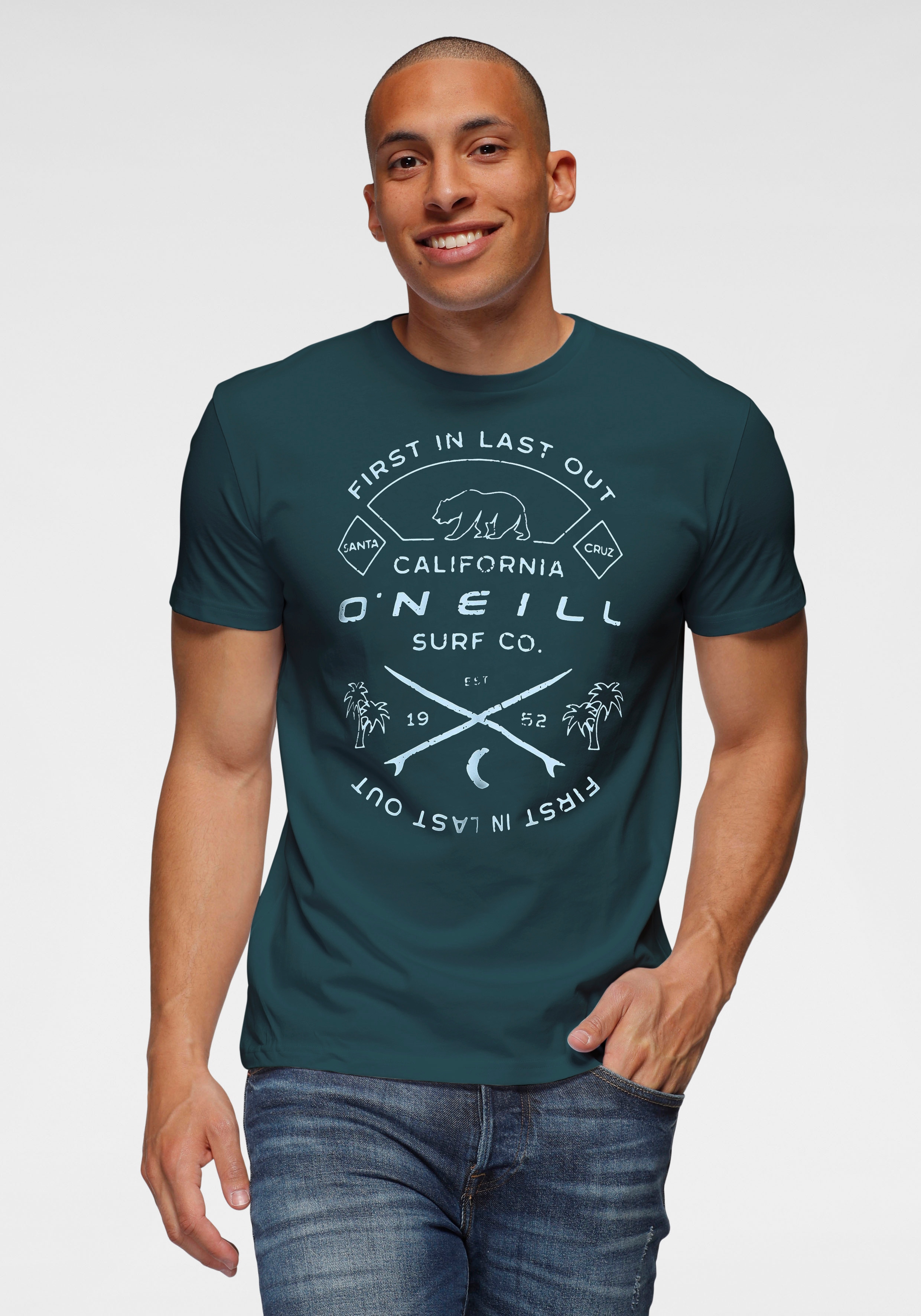 ONeill T-Shirt "JACK ONEILL MUIR T-SHIRT" mit auffälligem Branding auf der Vorderseite, Kurzarm-Design