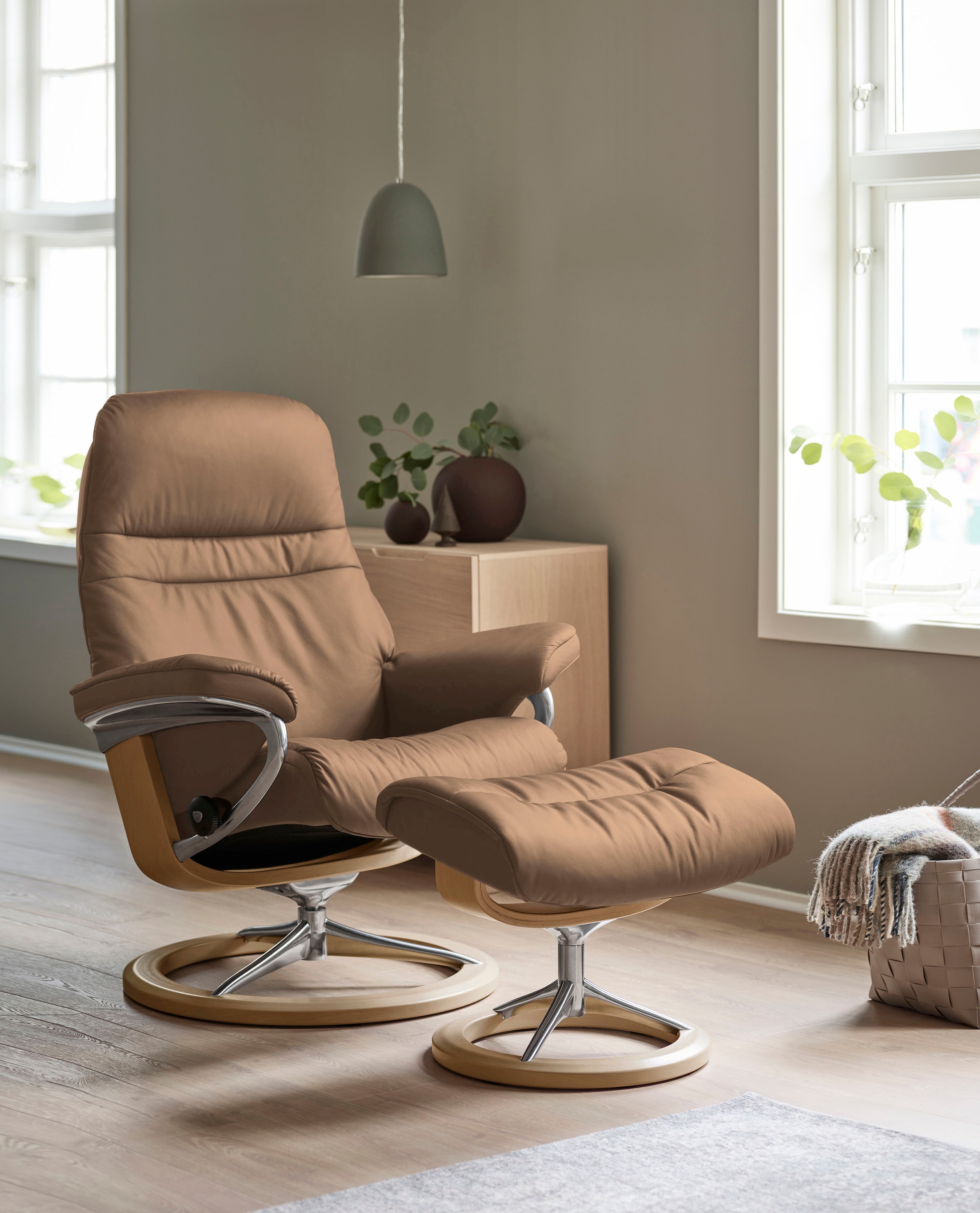Stressless® Relaxsessel »Sunrise«, (Set, Relaxsessel mit Hocker), mit Signature Base, Größe L, Gestell Eiche