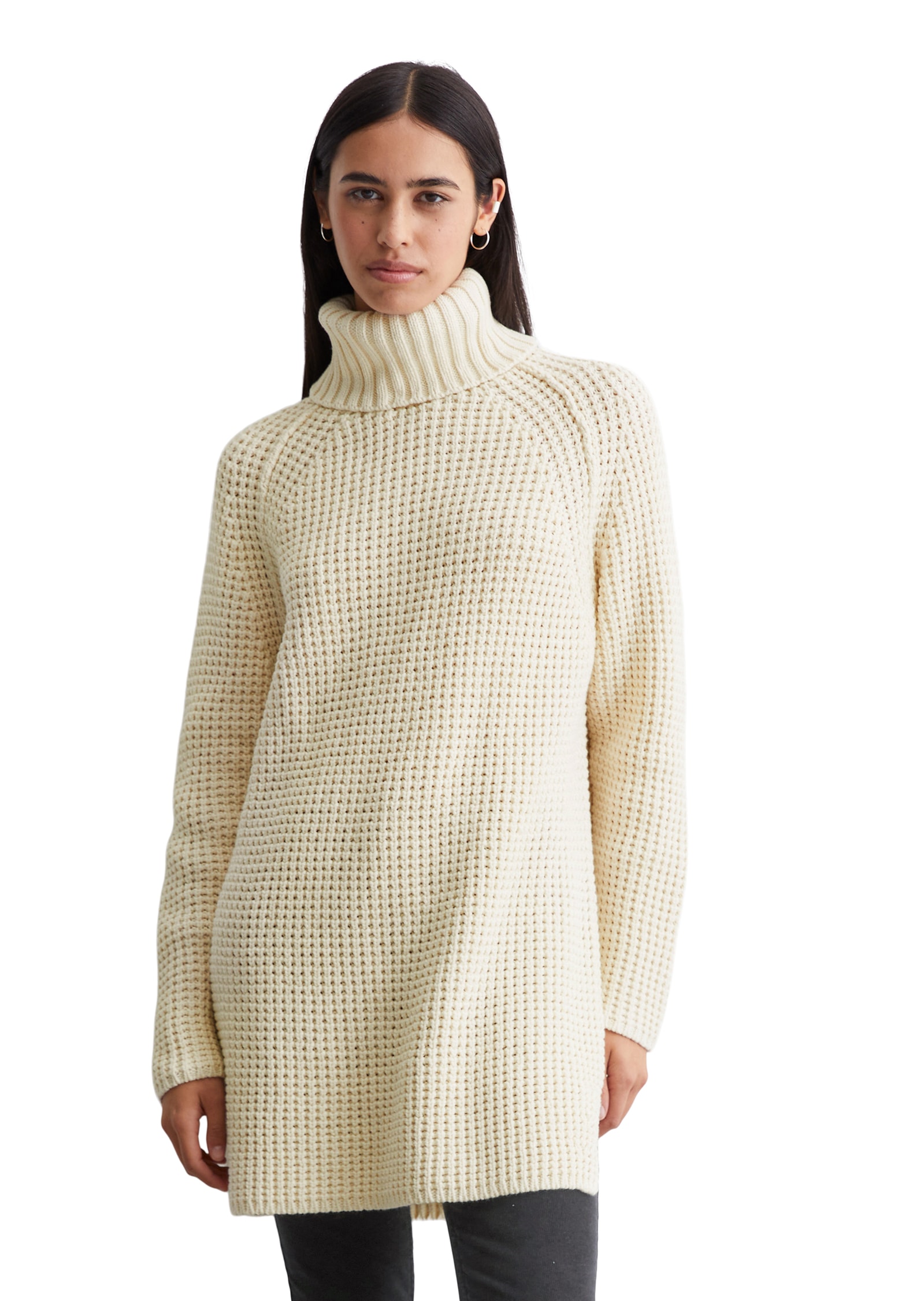 Rollkragenpullover, lange Form, mit modischem Strickmuster