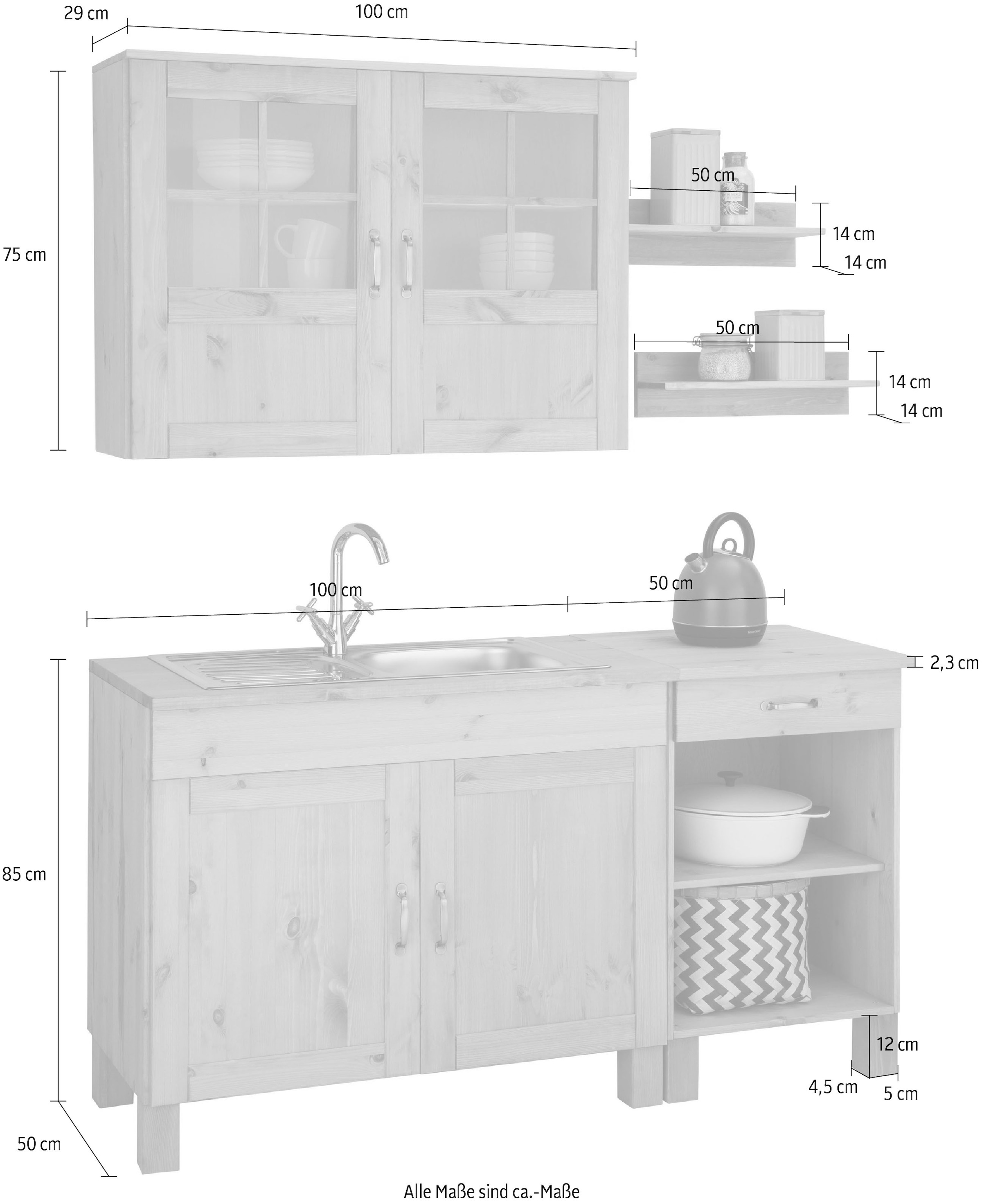 Home affaire Pantryküche »Alby«, Breite 150 cm, in 2 Tiefen, ohne E-Geräte