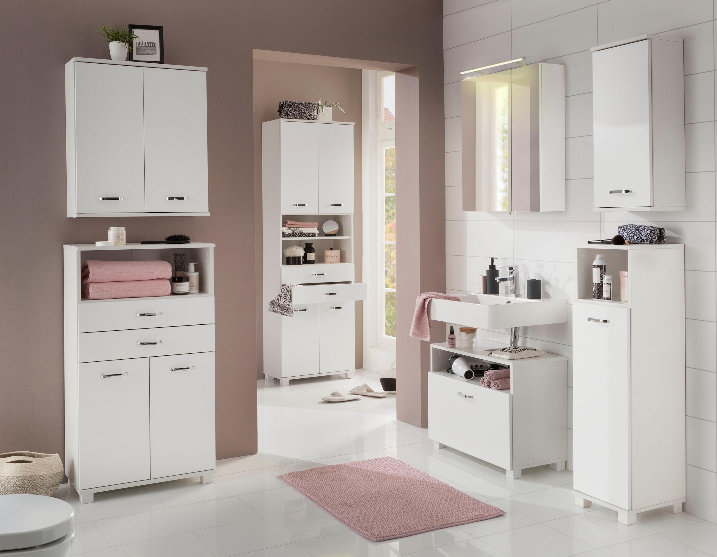 Schildmeyer Waschbeckenunterschrank »Colli in verschiedenen Farben«, Höhe 54,5 cm, Badezimmerschrank mit Metallgriffen und großer Schublade