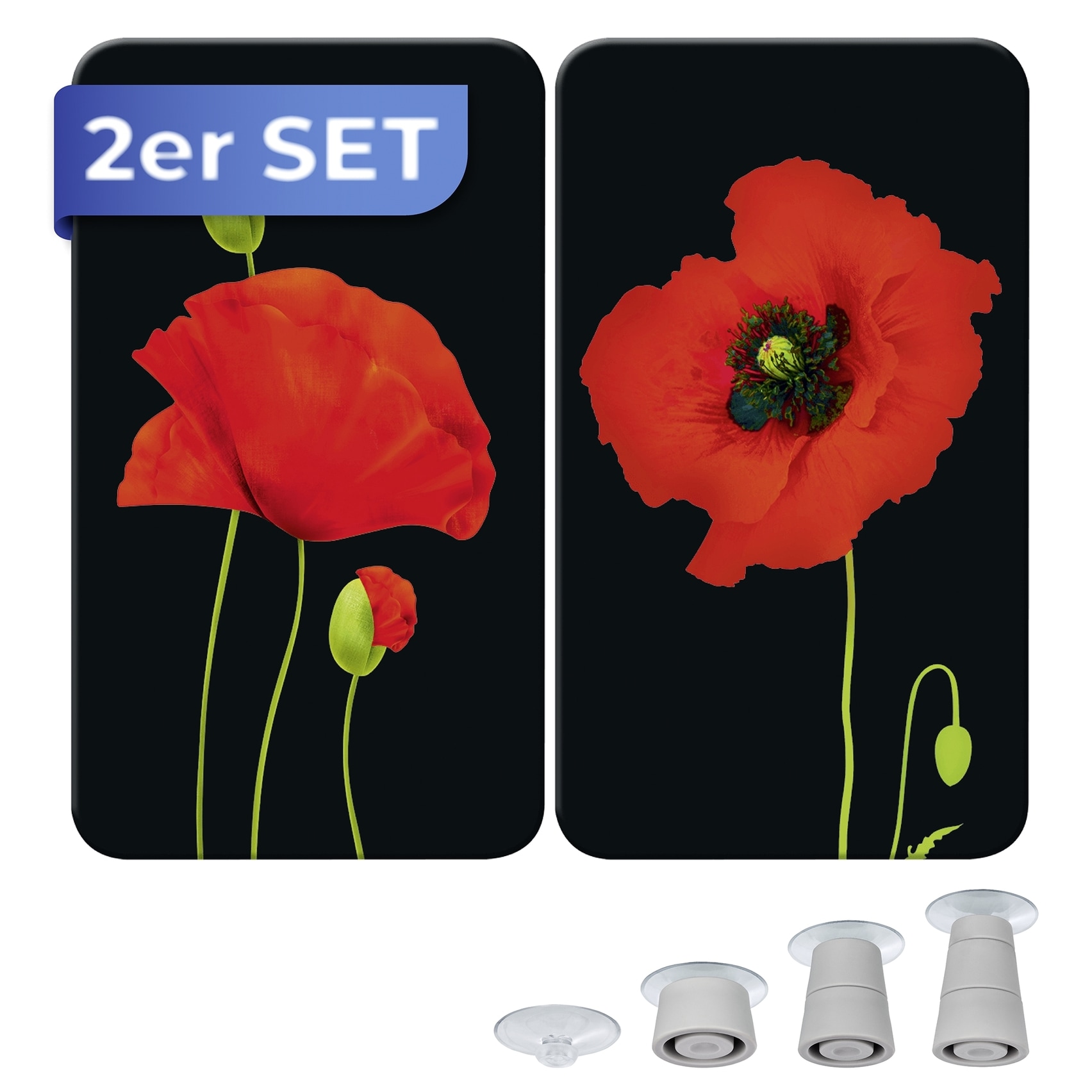 Maximex Herd-Abdeckplatte »Universal Modell Mohn«, (Set, 2 tlg.), Herdabdeckung für alle Herdarten, kratzfest, mit rutschfesten Füßen