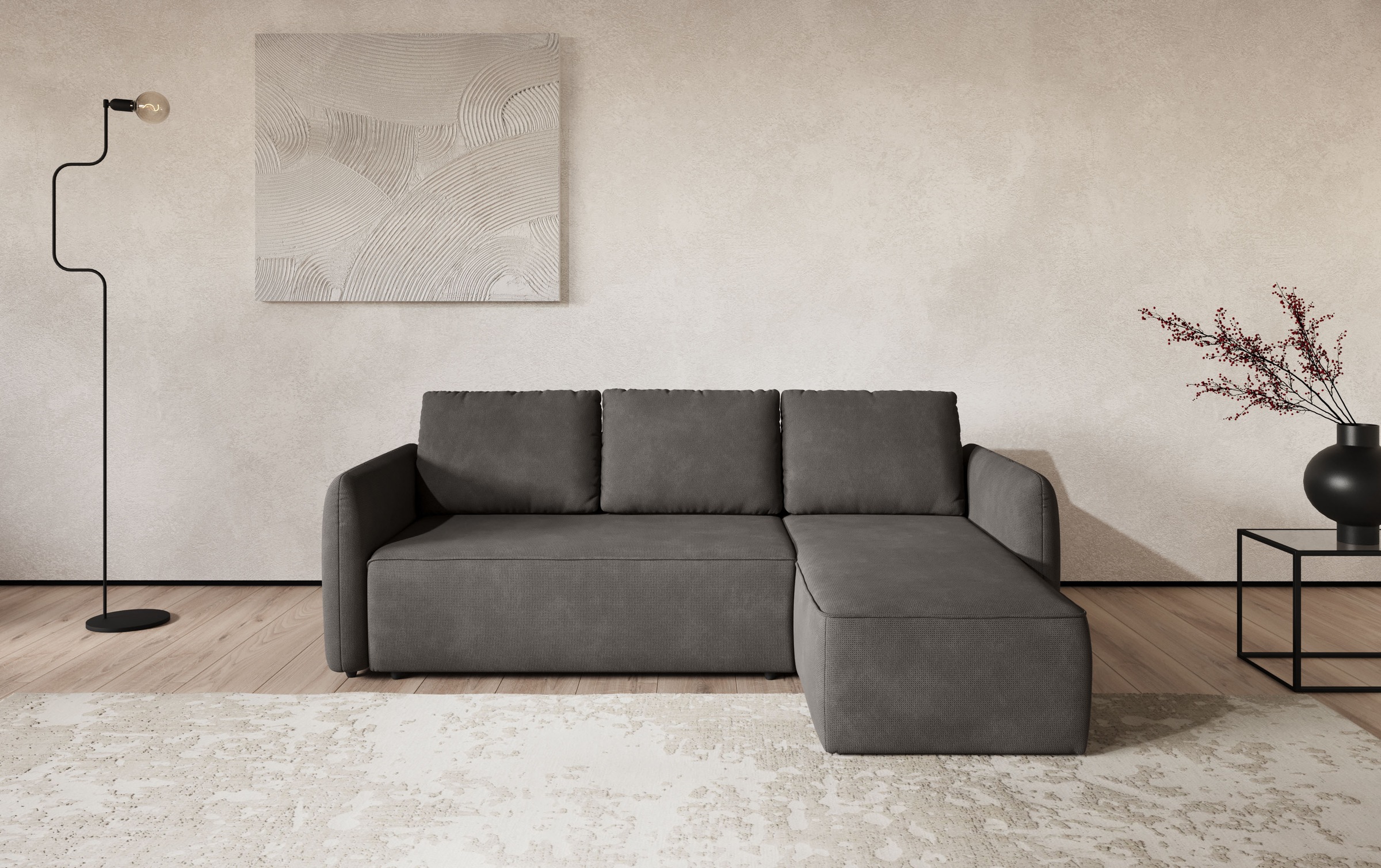 Ecksofa COTTA "Flow L-Form, Breite 239 cm", stone, B:239cm H:89cm T:170cm, 96% POLYESTER (PES) 4% POLYAMID(PA), Sofas, Ecksofa, wahlweise mit Bettfunktion