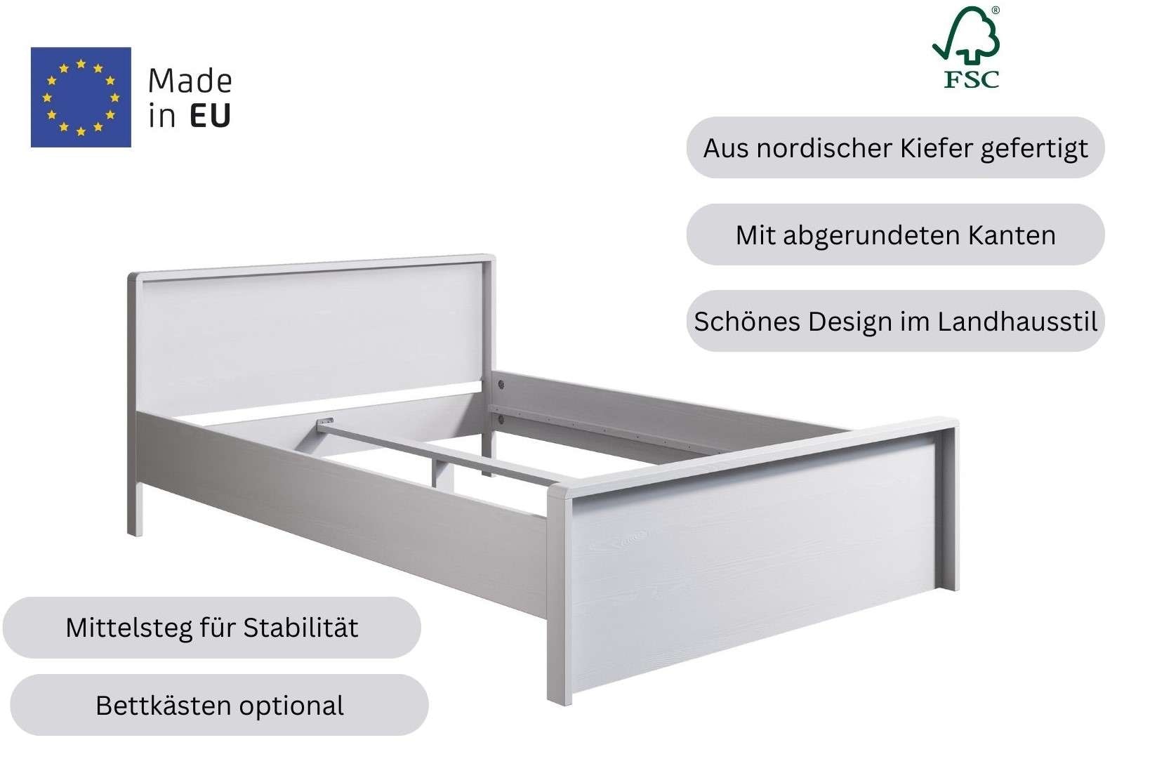 Home affaire Massivholzbett »Luven, hohe Belastbarkeit! FSC® zertifiziertes Massivholz«, (Breite/Belastbarkeit 180cm/220 KG, 140cm/180 KG), aus massiver Kiefer im schlichten Design