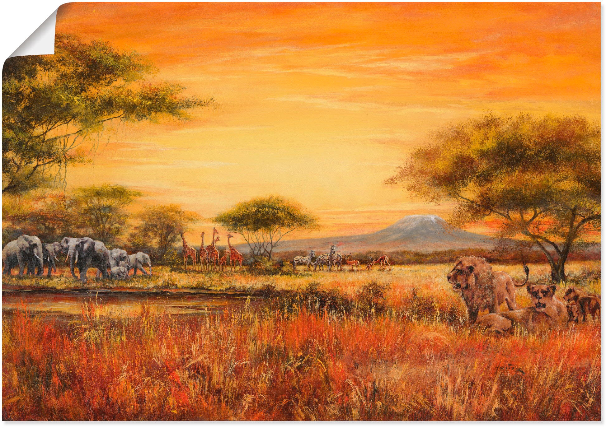 Artland Wandbild »Afrikanische Steppe mit Löwen«, Afrika, (1 St.), als Alubild, Outdoorbild, Leinwandbild, Poster, Wandaufkleber