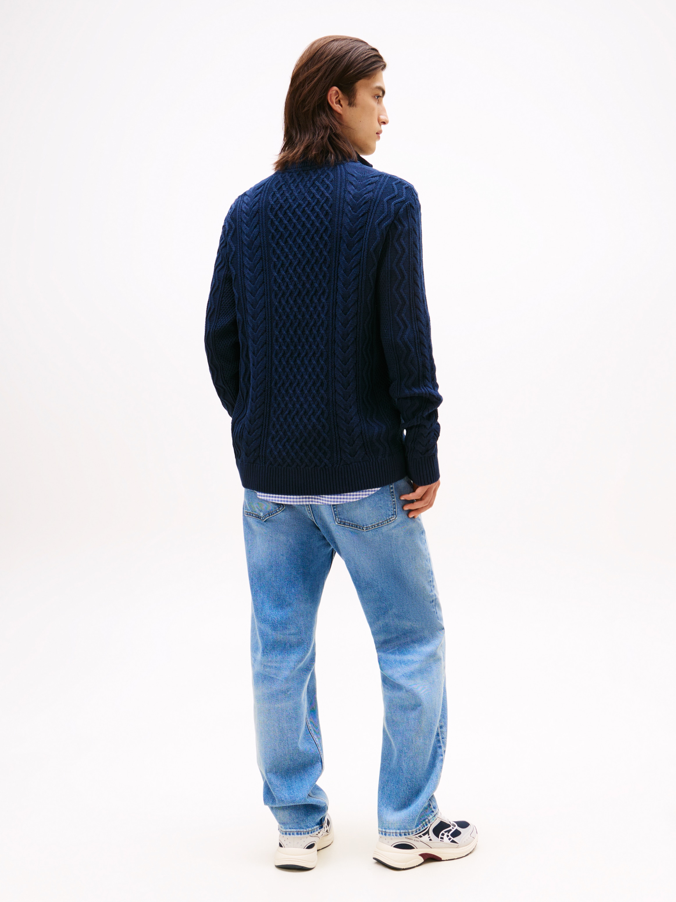 Tommy Jeans Strickpullover, Troyer-Kragen mit Reißverschluss, slim fit, Zopfstrick-Muster