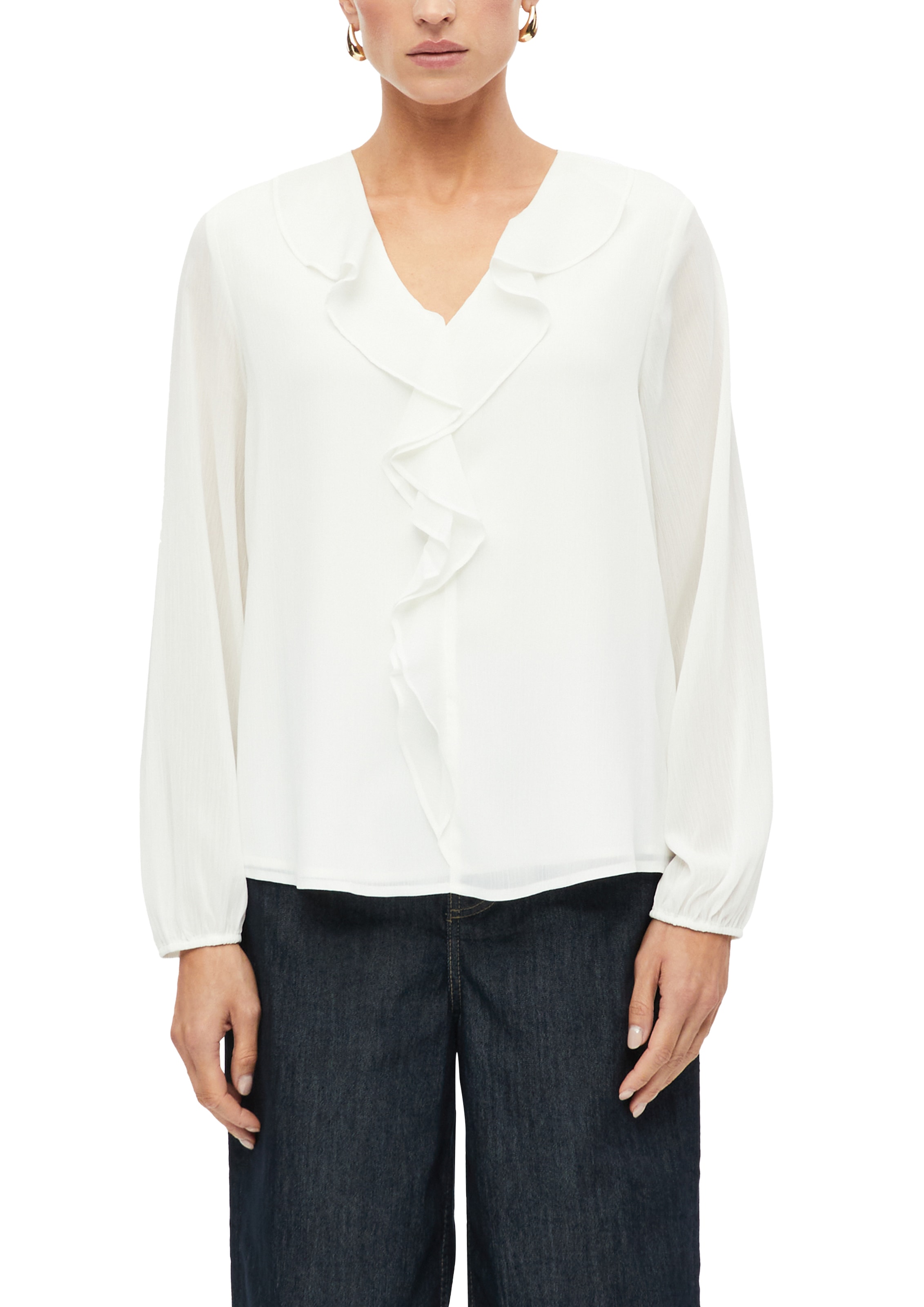 s.Oliver BLACK LABEL Langarmbluse Sommerbluse mit Volants und transparenter Optik