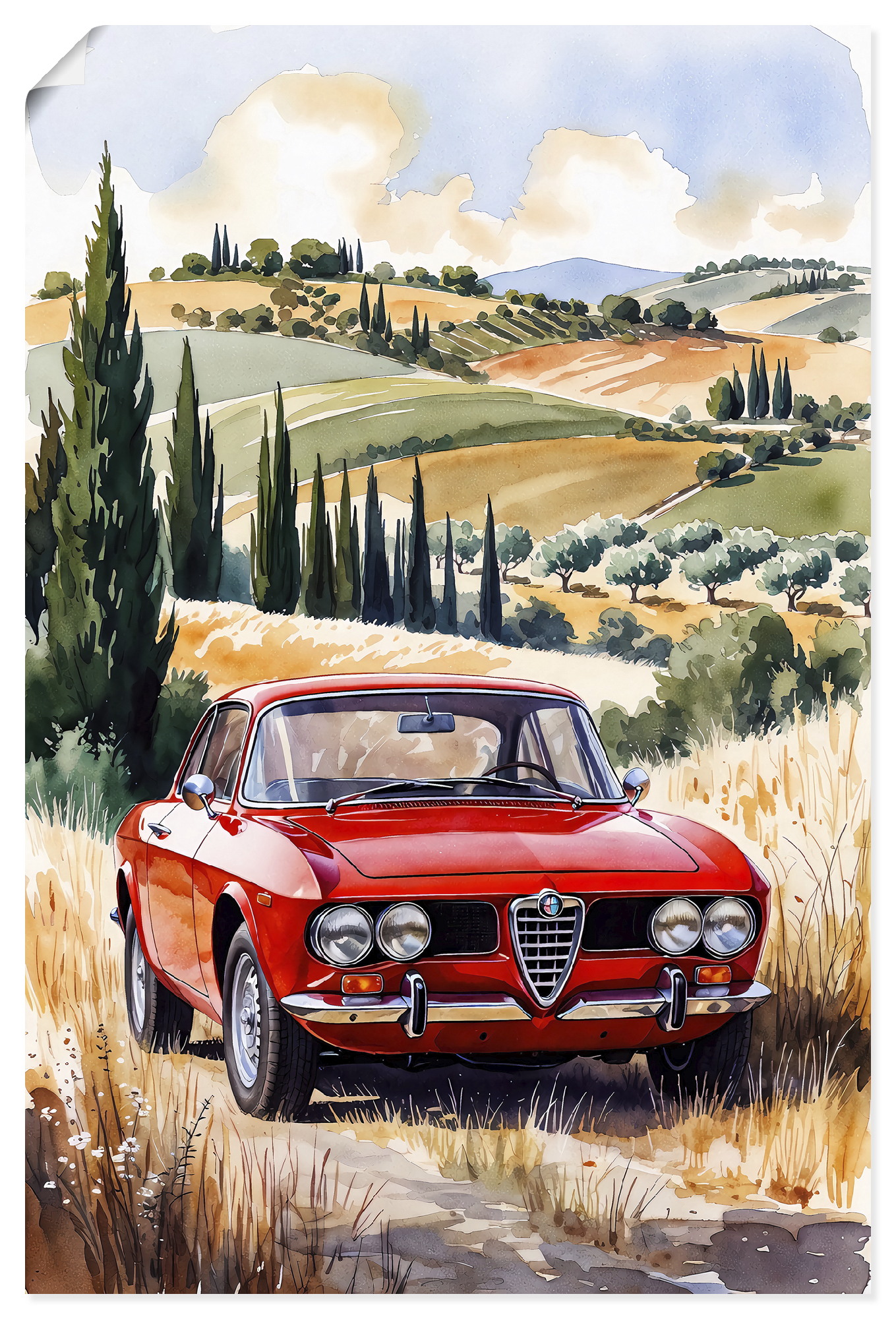 Artland Wandbild "Roter Alfa Romeo in der Sonne der Toscan" 1 Stk. tlg. als Alubild, Leinwandbild, Poster, Wandaufkleber in verschied. Größen