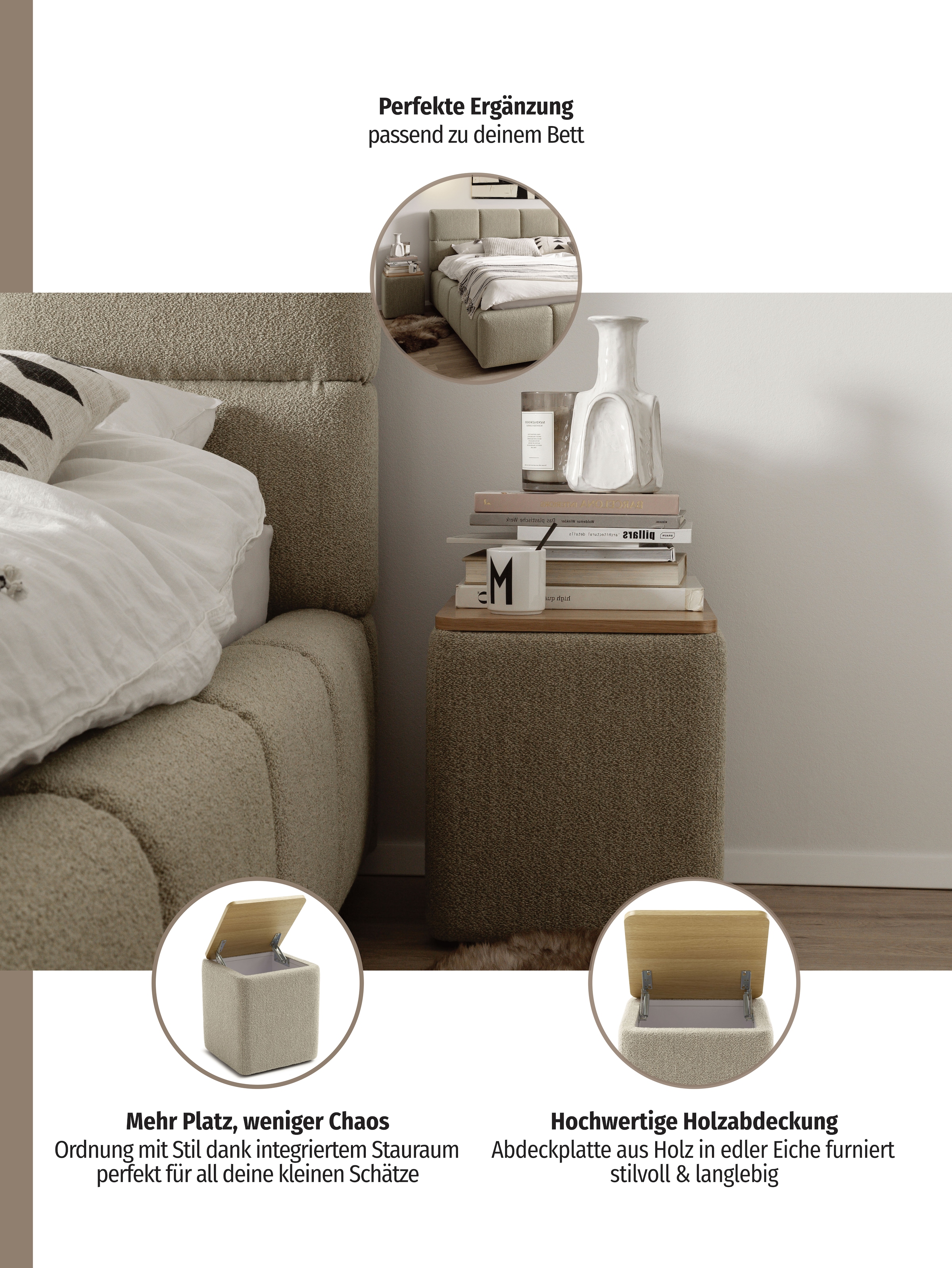 Home affaire Ablagetisch »Kyro, Stauraum mit Tischplatte Eiche, Breite 40 cm« Stylisch, handlich und praktisch für dein Schlafzimmer