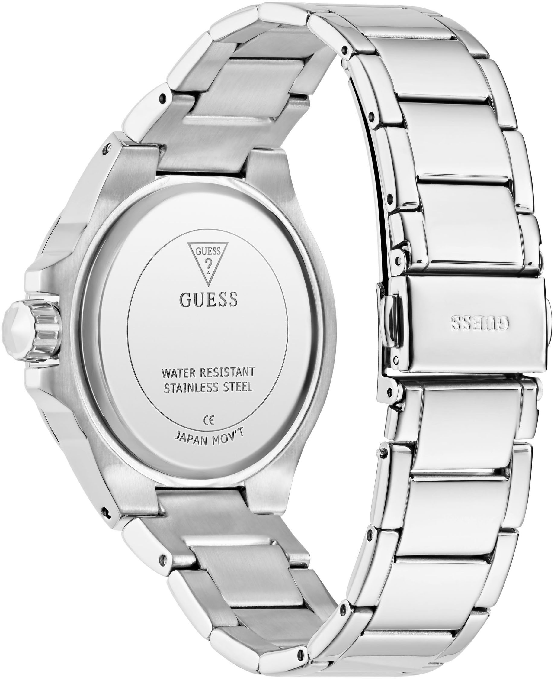 Guess Multifunktionsuhr »ENVY«, Quarzuhr, Armbanduhr, Damenuhr, Datum, Wochentag, Edelstahlarmband