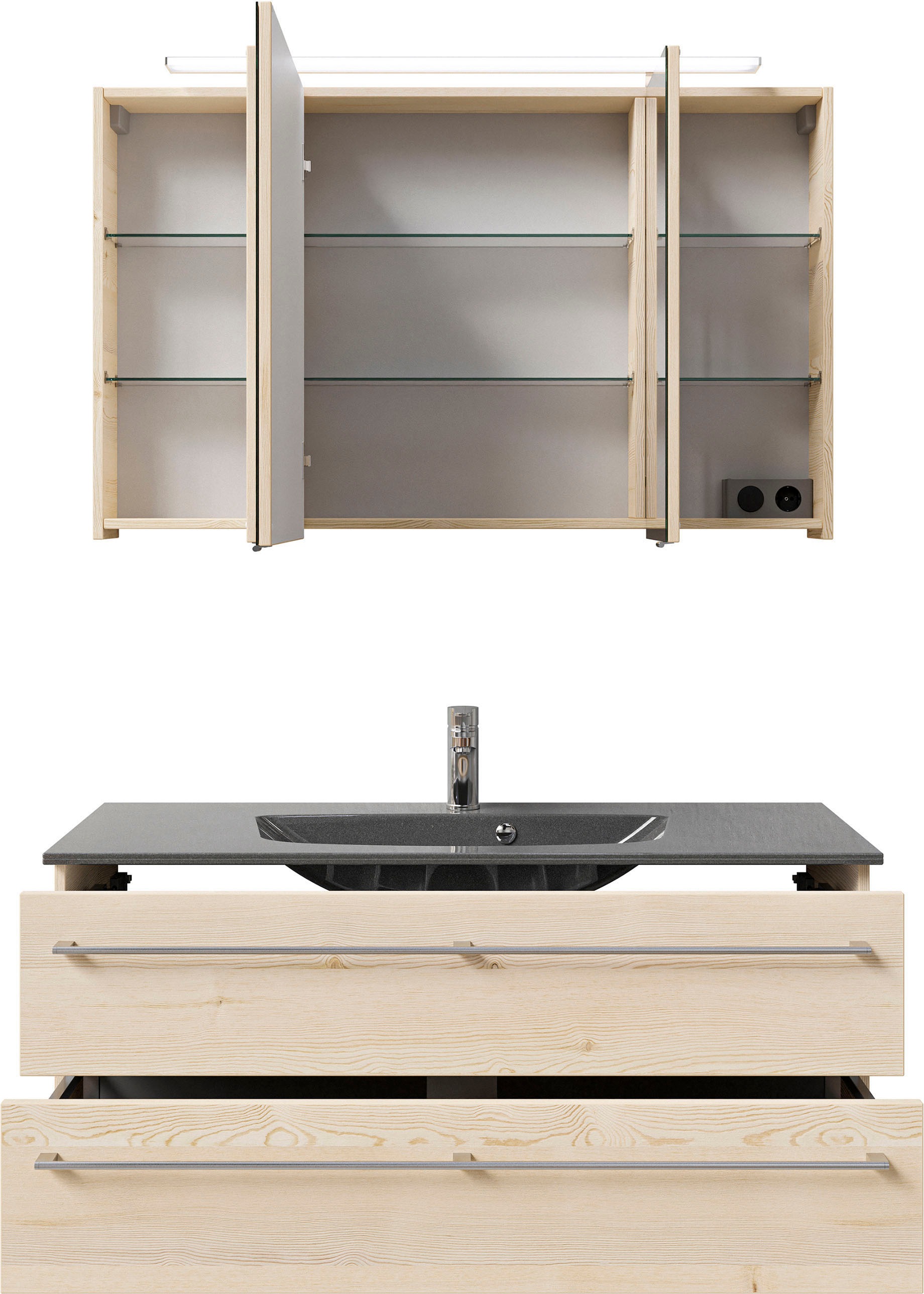 Thumbnail - Saphir Badmöbel-Set "Serie 6025 2-teilig Mineralmarmor-Waschtisch mit LED-Spiegelschrank" 2 Stk. tlg.