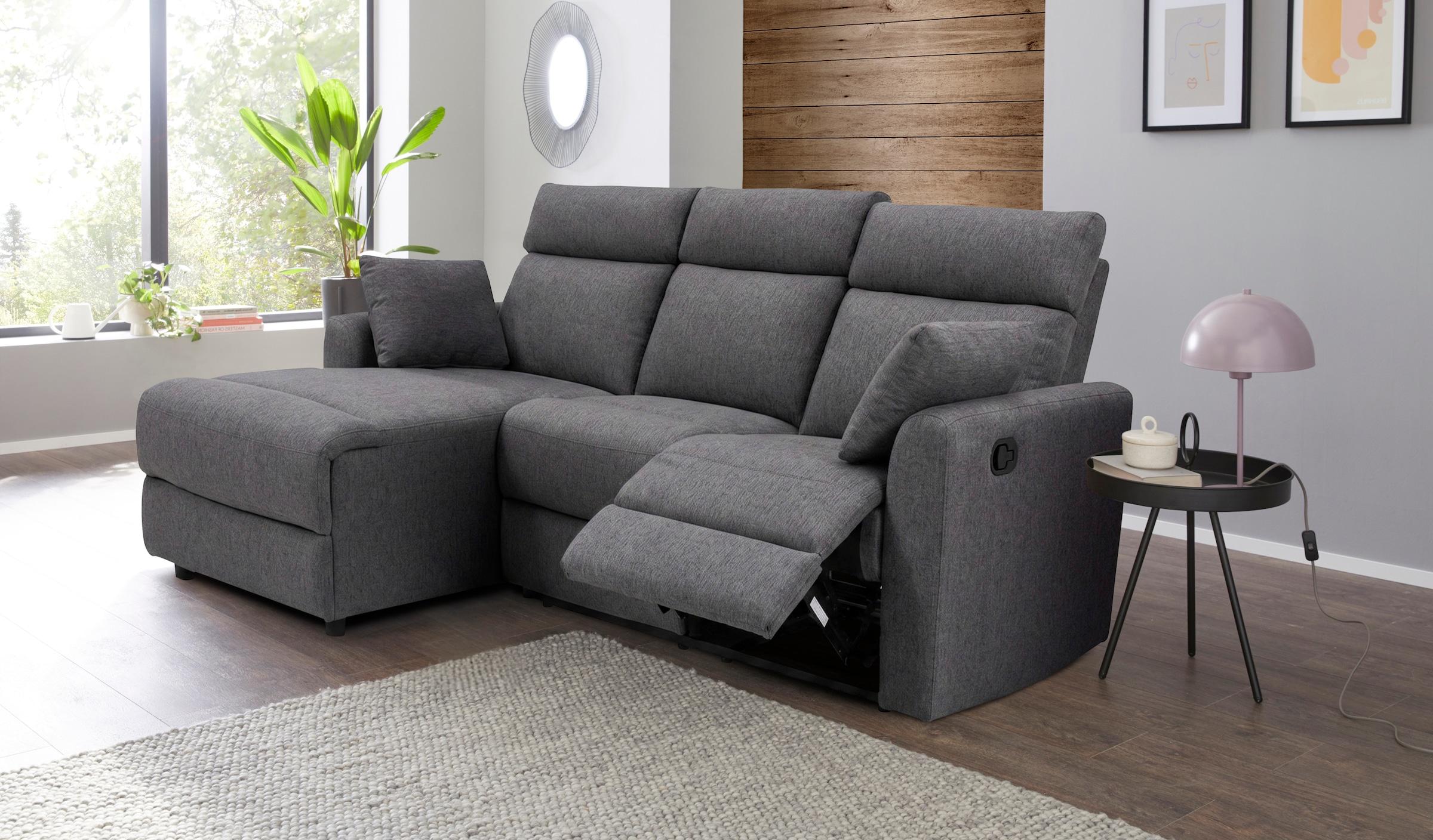 OTTO home Ecksofa »JENNA, L-Form,  236cm, manuelle u. elektrische Funktion, mit USB A/C,« Liegefunktion 105°-150°, Federkern, in Struktur fein oder Cord-Bezug
