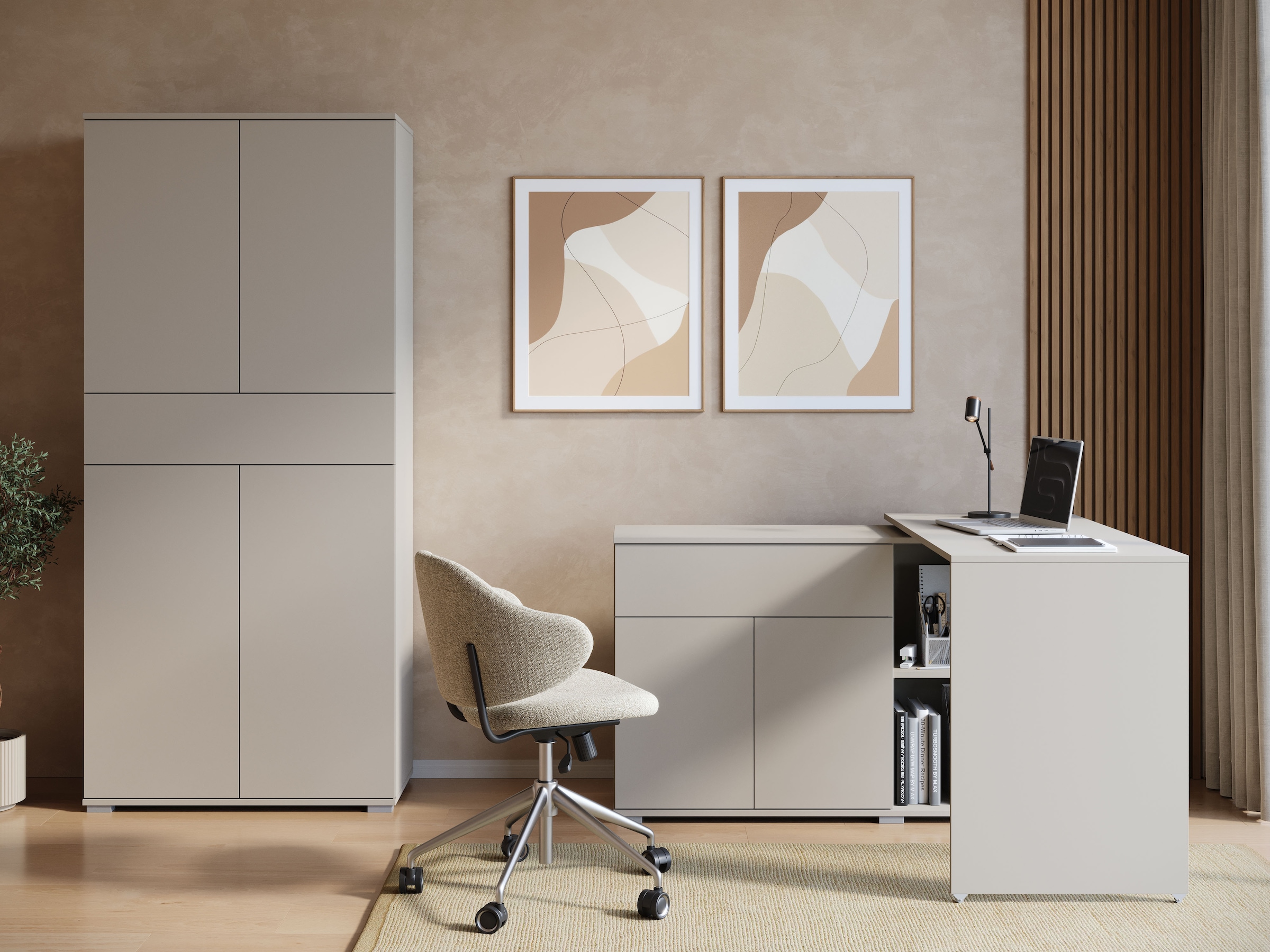 OTTO home Schreibtisch »Kenia mit drehbarer Tischplatte 90°/180°, B/H/T: 109,5/75/50 cm« 1 Stk. tlg. Schublade & Türen mit Push-to-open, 2 höhenverstellbare Böden