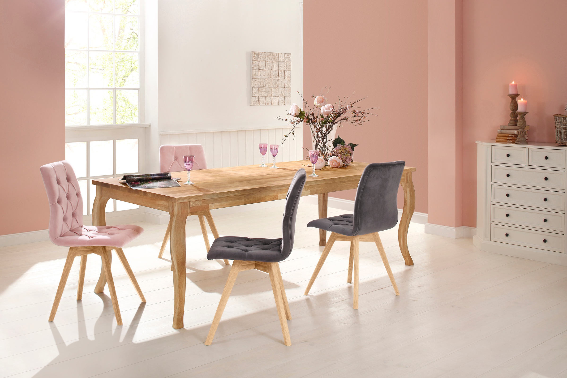 andas Esszimmerstuhl »Rania«, (Set), 2 St., Samtoptik, im 2er/4er/6er Set, Massivholzbeinen