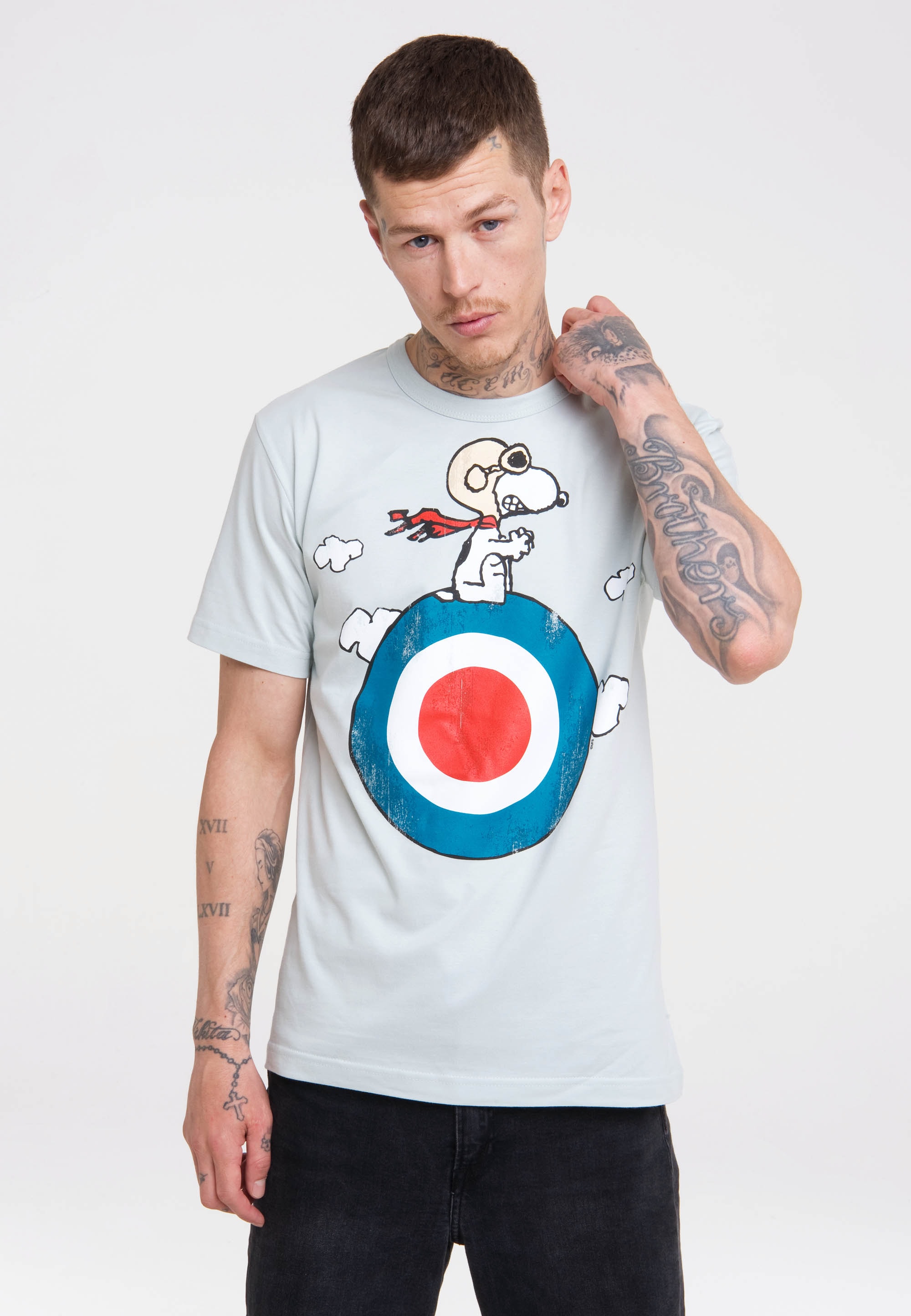 für mit | - »Peanuts T-Shirt Pilot«, BAUR lizenziertem LOGOSHIRT Print Snoopy ▷