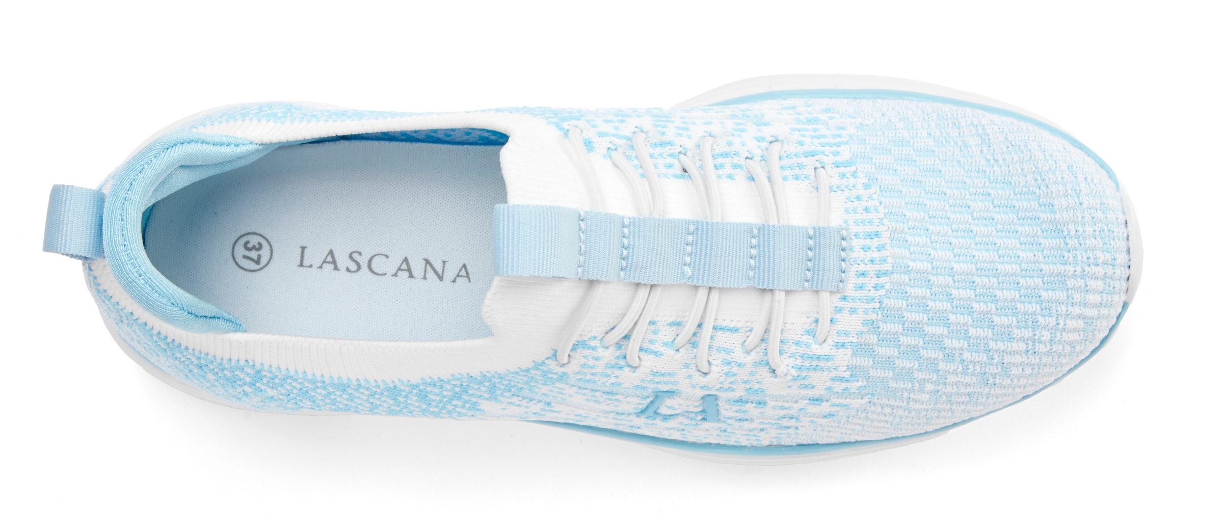 Sneaker LASCANA "Slipper, Halbschuh, Turnschuhe, Slip-On-Sneaker", Damen, Gr. 39, blau (hellblau), Obermaterial: 100% Textilmaterial. Decksohle: 100% Textilmaterial. Futter: 100% Textilmaterial. Laufsohle: 100% Synthetik, unifarben mit Farbeinsatz, Basic, 2