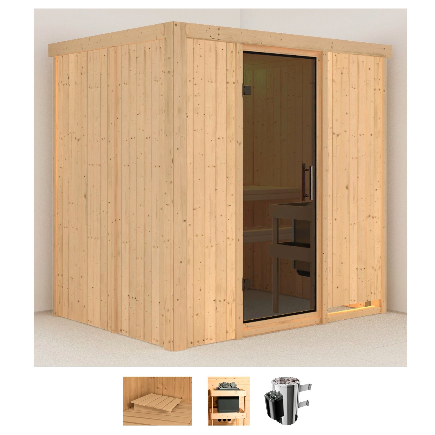 KARIBU Sauna "Finja", Saunaofen, integrierte Steuerung, 3,6 kW, beige, Saunen, Ofen 3,6 kW intgr. Strg